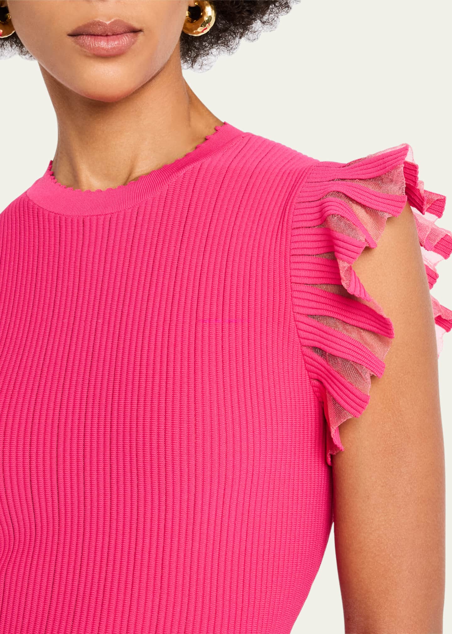 Milly Sheer Flutter-Sleeve Knit Dress Image 5 of 5