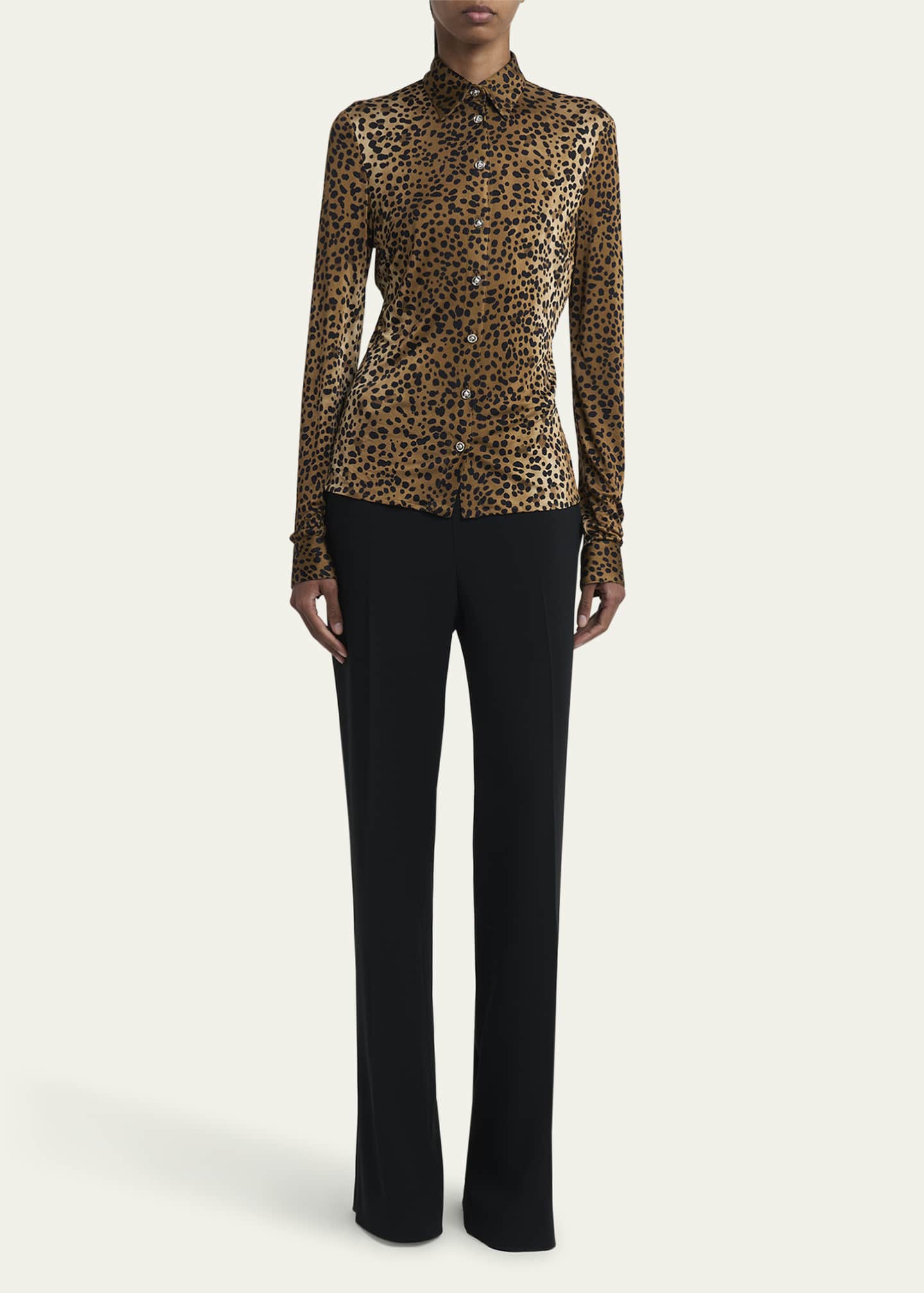 Versace Leopard-Print Liquid Jersey Formal Shirt Image 2 of 5