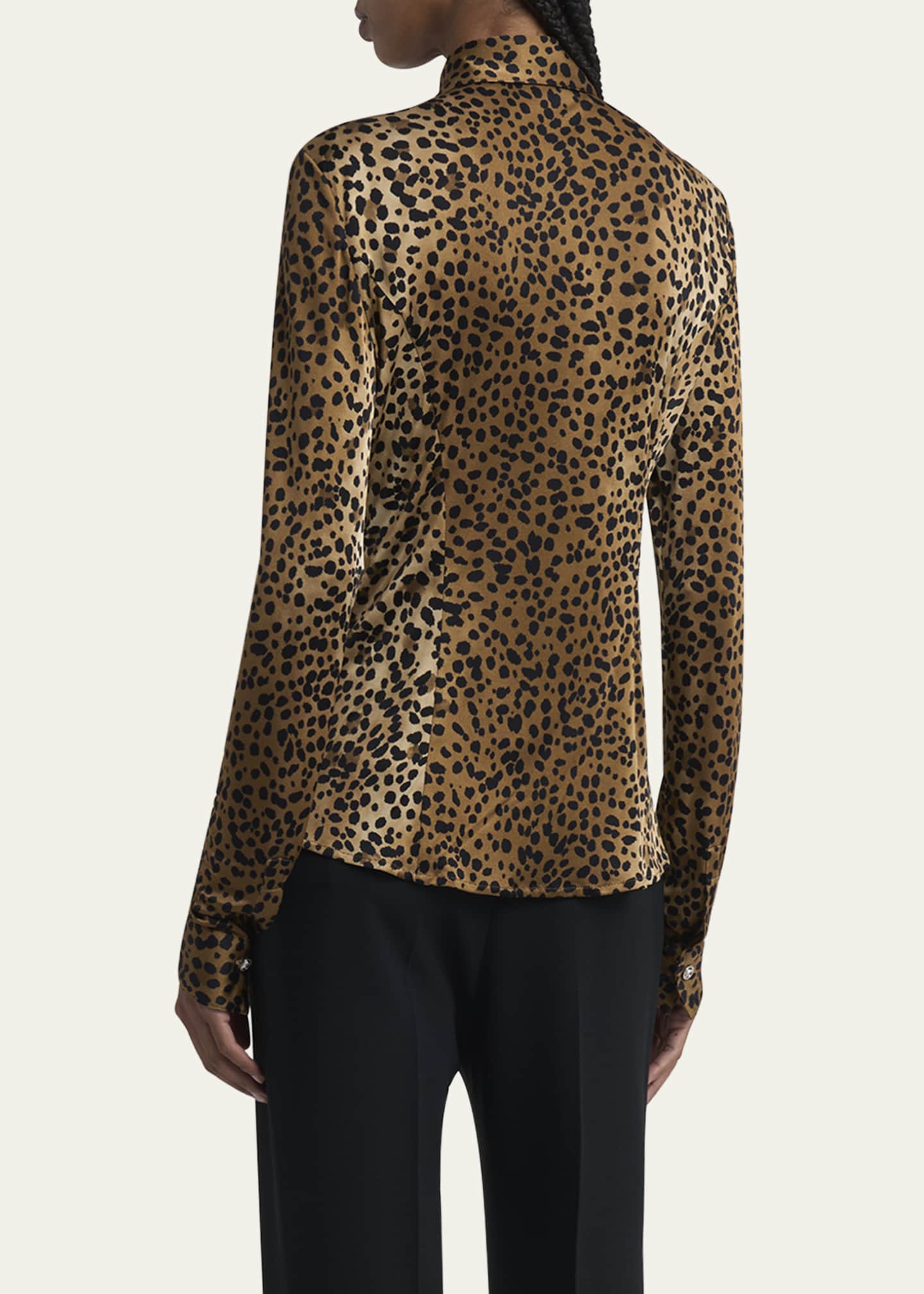 Versace Leopard-Print Liquid Jersey Formal Shirt Image 3 of 5