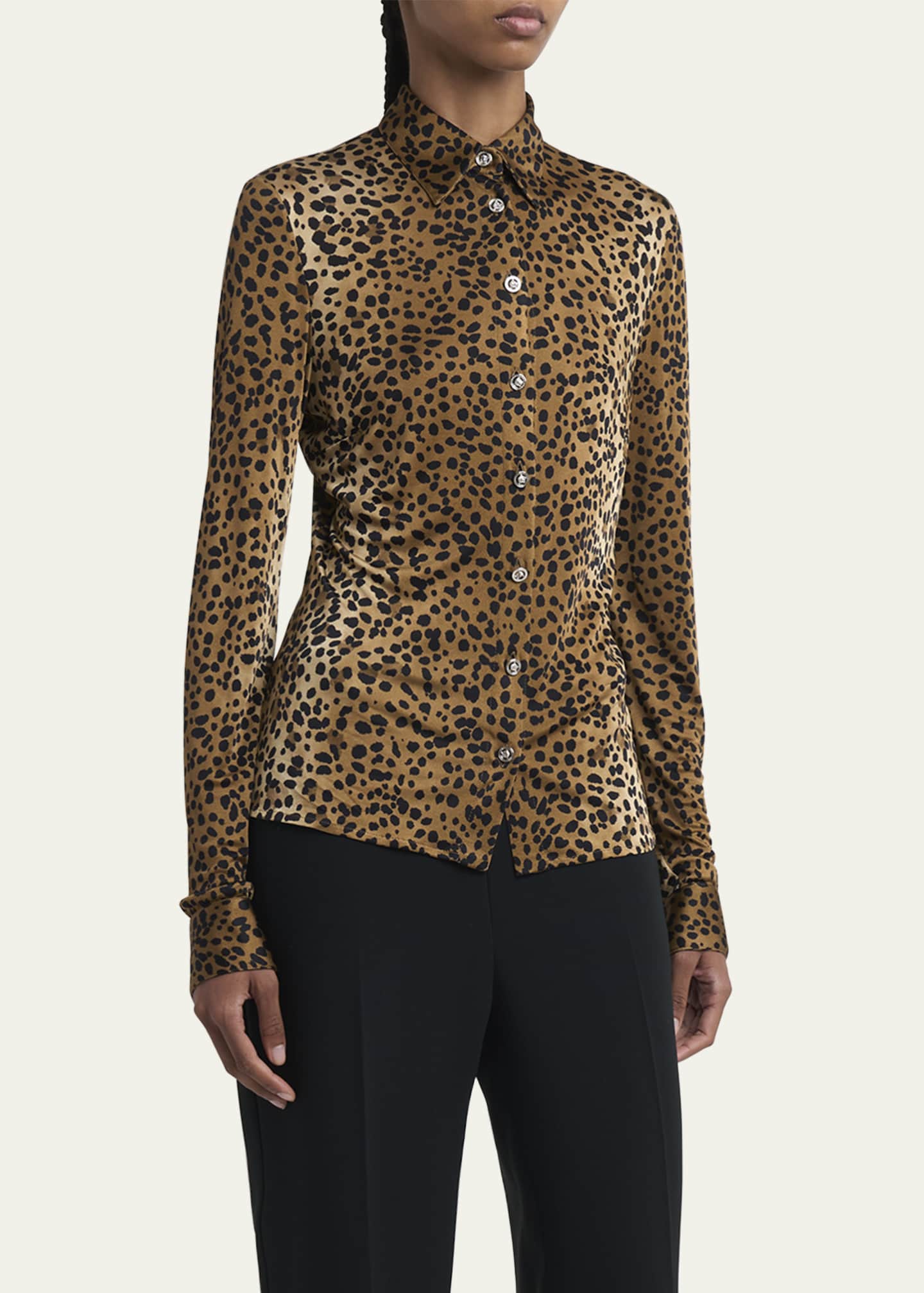 Versace Leopard-Print Liquid Jersey Formal Shirt Image 4 of 5