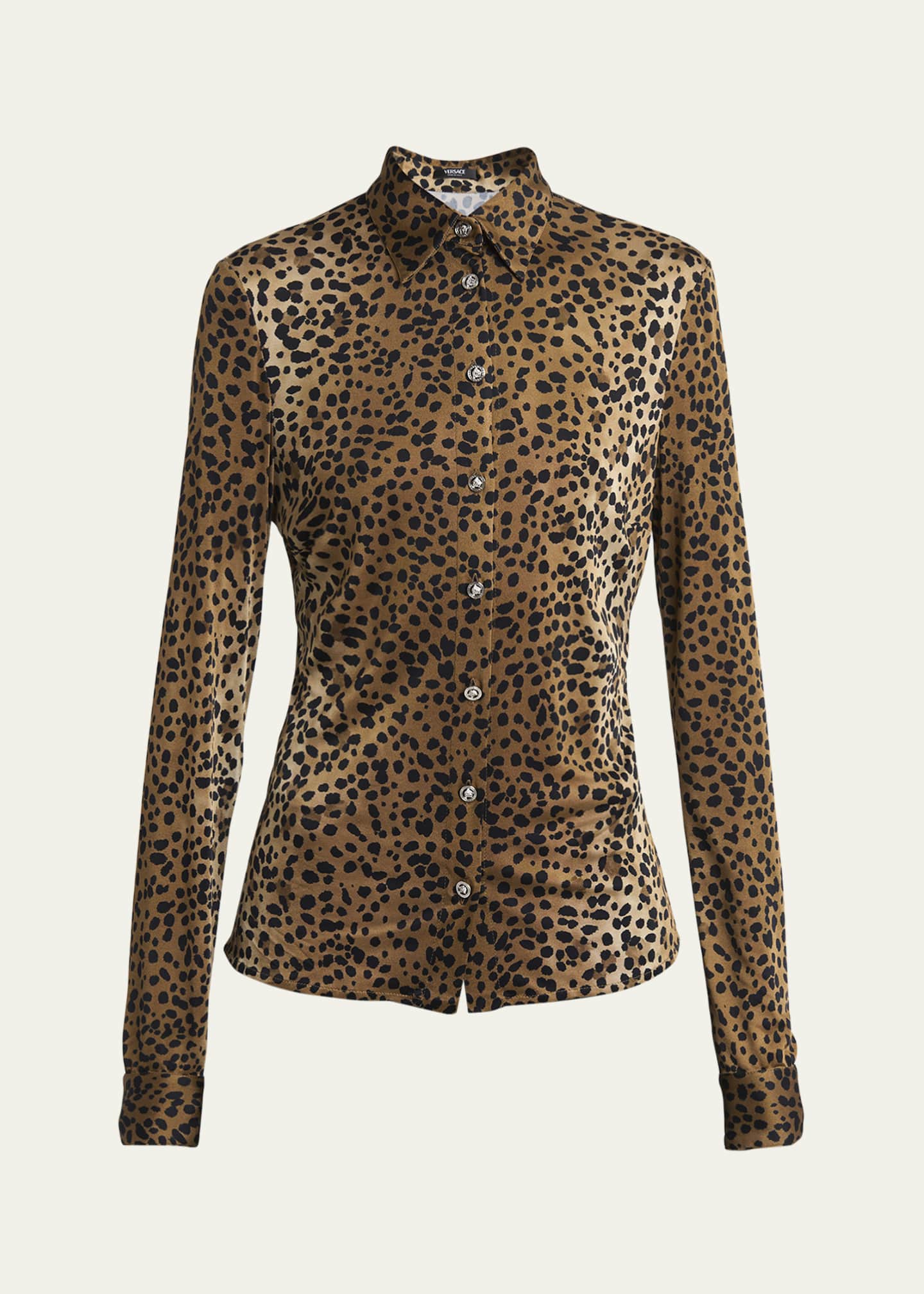 Versace Leopard-Print Liquid Jersey Formal Shirt Image 1 of 5
