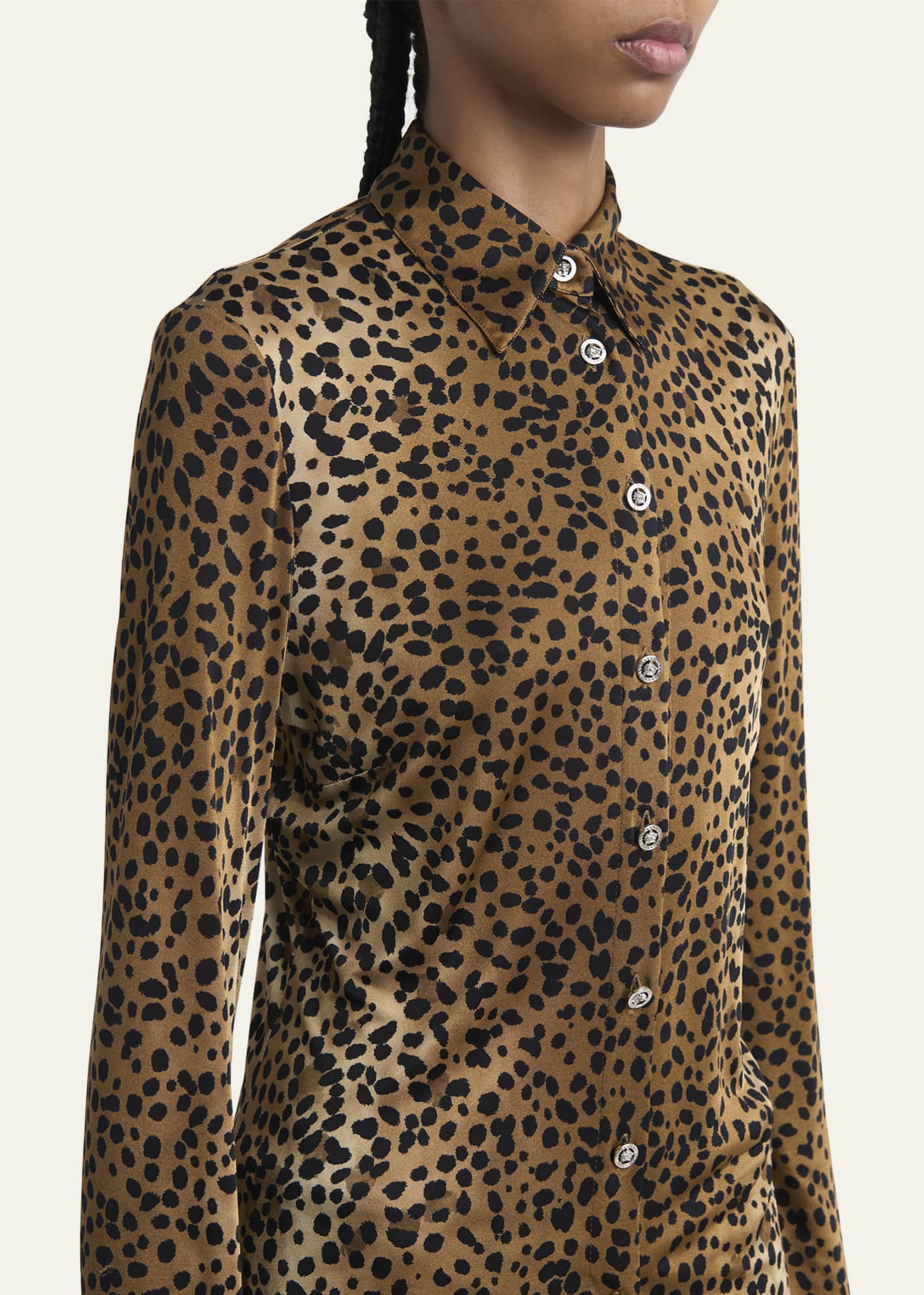Versace Leopard-Print Liquid Jersey Formal Shirt Image 5 of 5