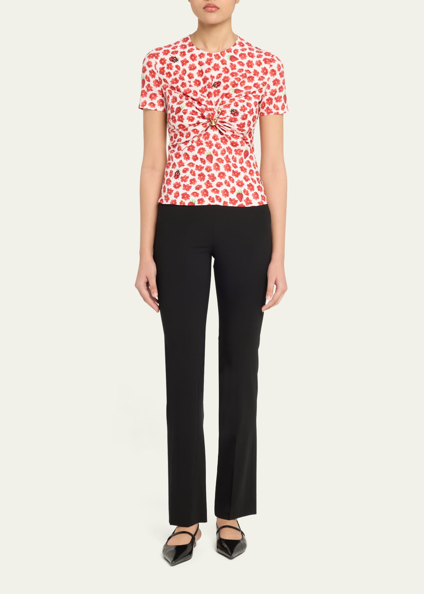 Versace Twisted Safety-Pin Strawberry Garden Silk Georgette Blouse Image 2 of 5