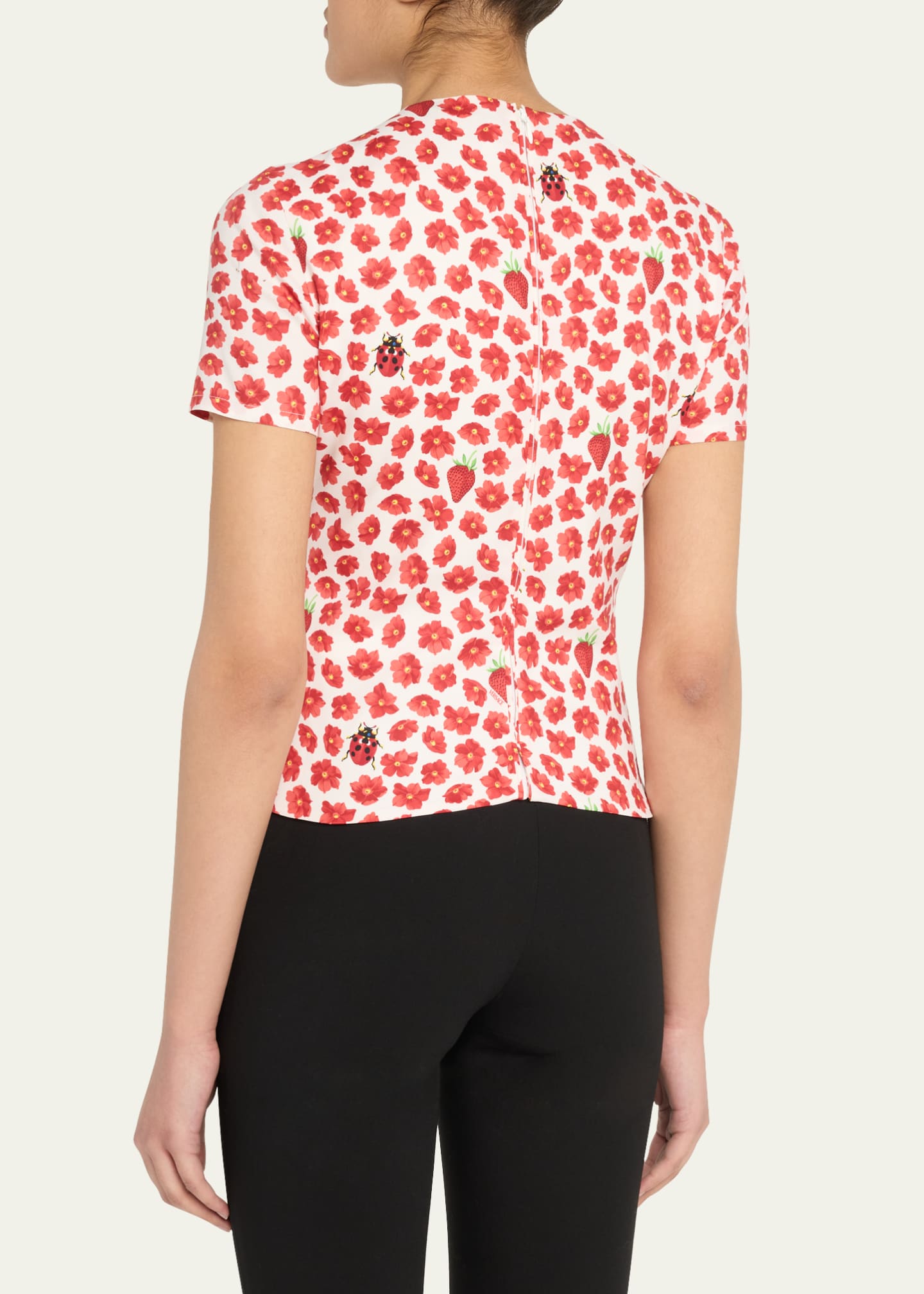 Versace Twisted Safety-Pin Strawberry Garden Silk Georgette Blouse Image 3 of 5