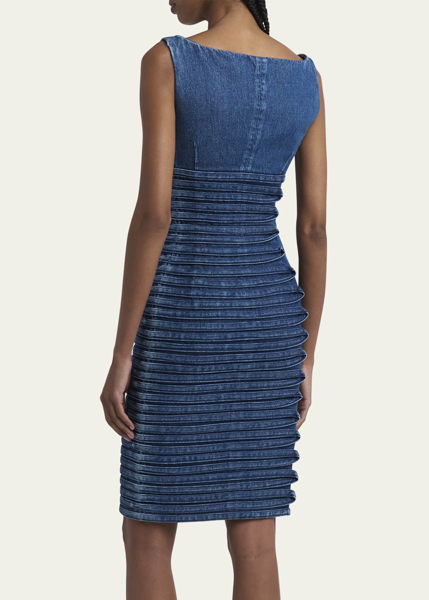 Versace Stripe Embroidered Sleeveless Denim Dress Image 3 of 5