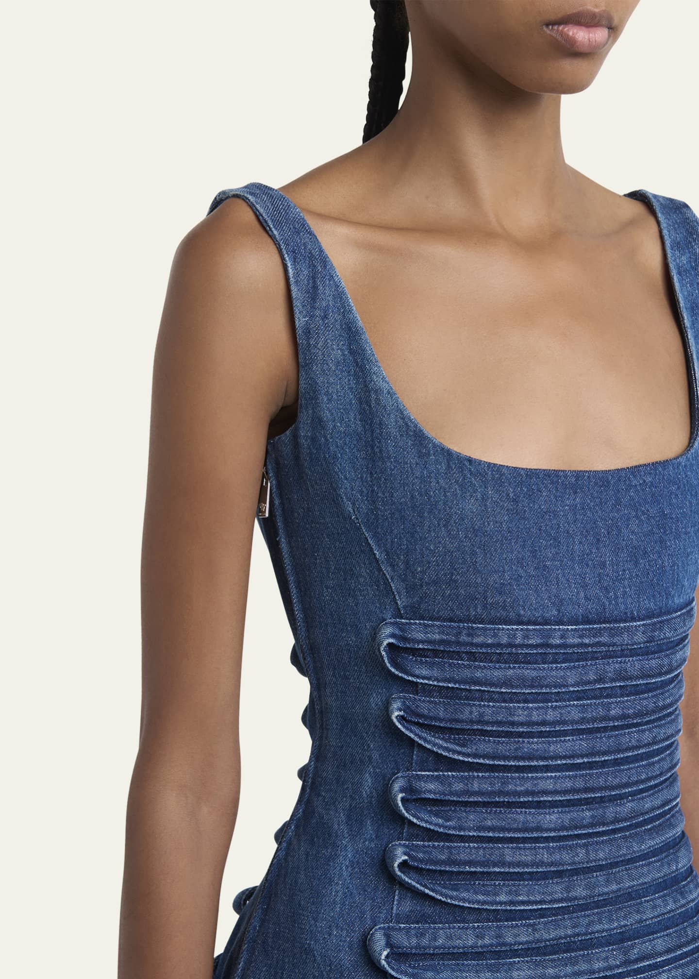 Versace Stripe Embroidered Sleeveless Denim Dress Image 5 of 5