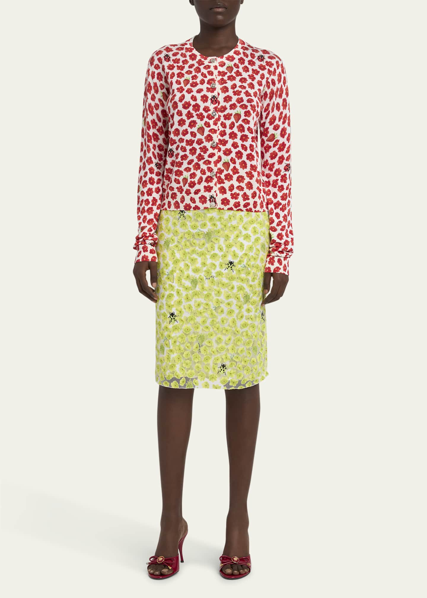 Versace Strawberry Garden Print Silk Knit Cardigan