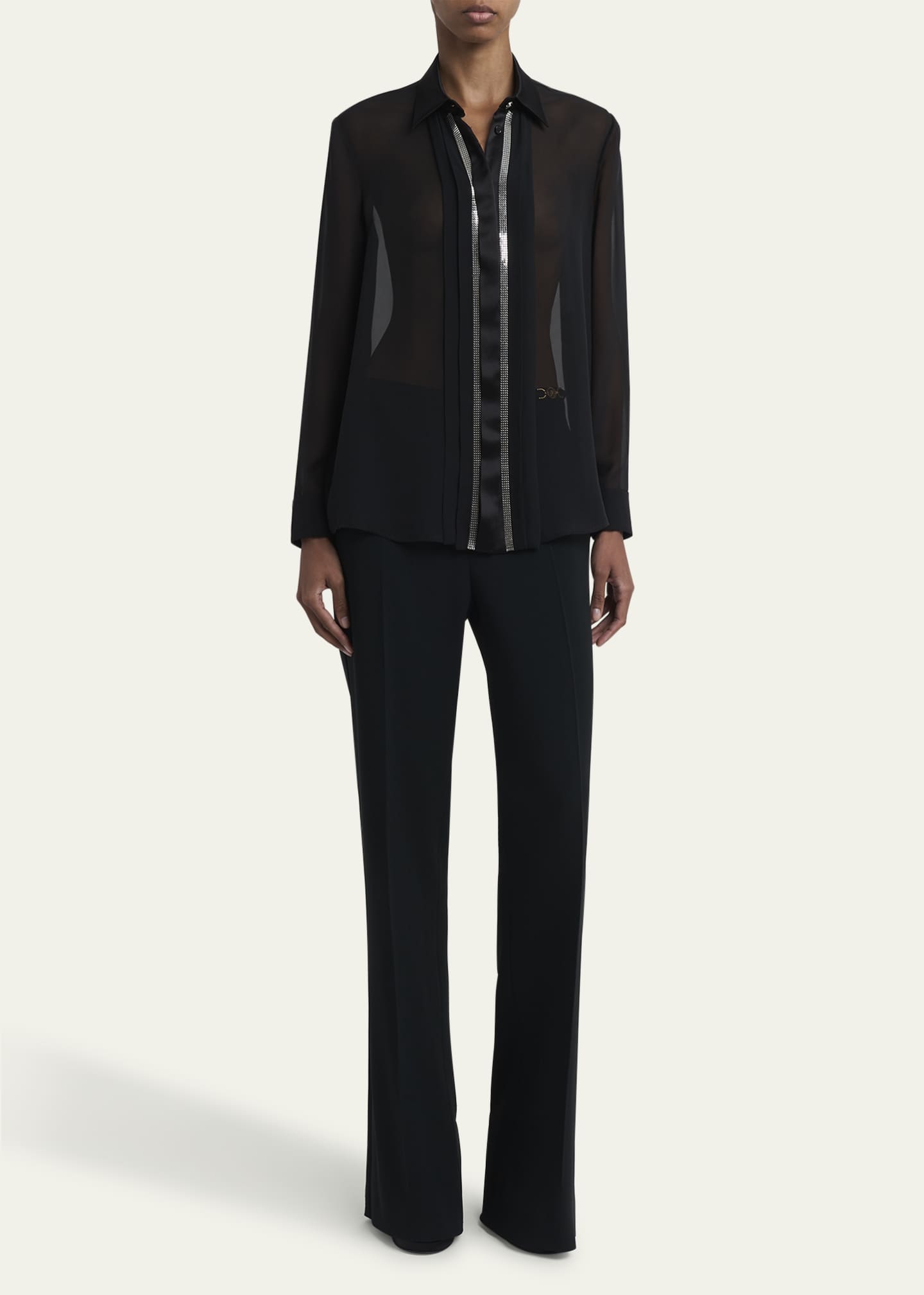 Versace Mesh Metal Silk Georgette Button Down Blouse Image 2 of 5