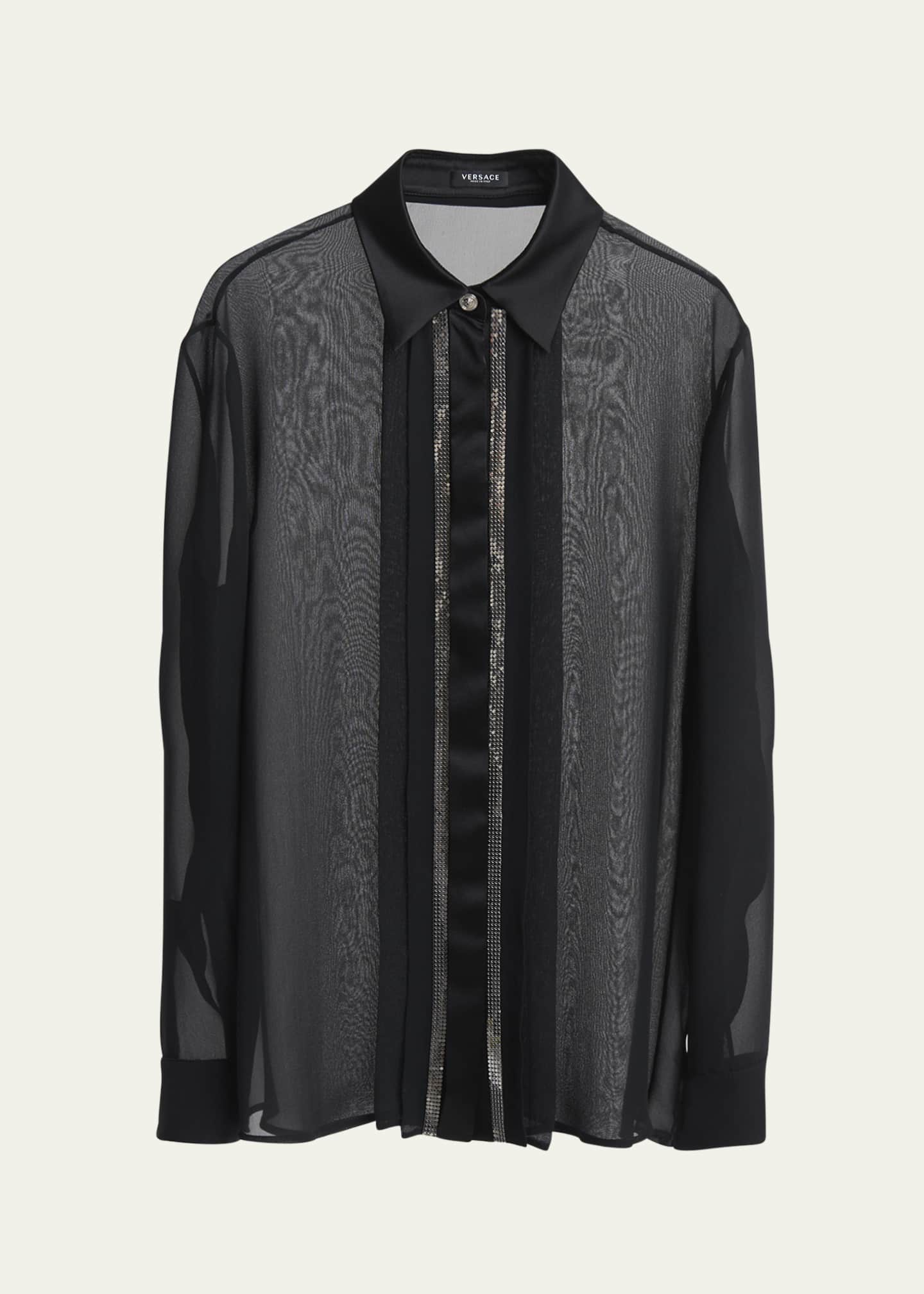 Versace Mesh Metal Silk Georgette Button Down Blouse Image 1 of 5