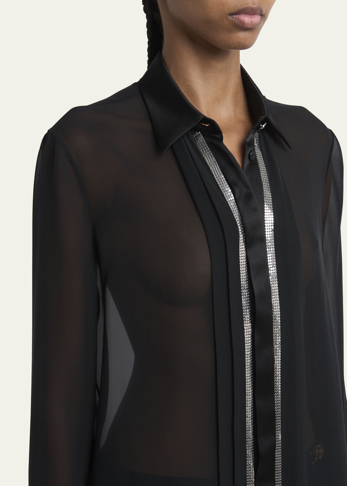 Versace Mesh Metal Silk Georgette Button Down Blouse Image 5 of 5