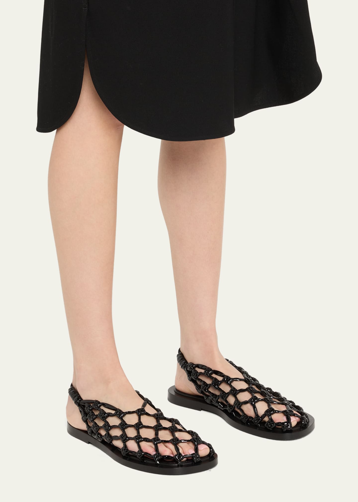 Jil Sander Leather Crochet Net Ballerina Flat Sandals Image 2 of 5