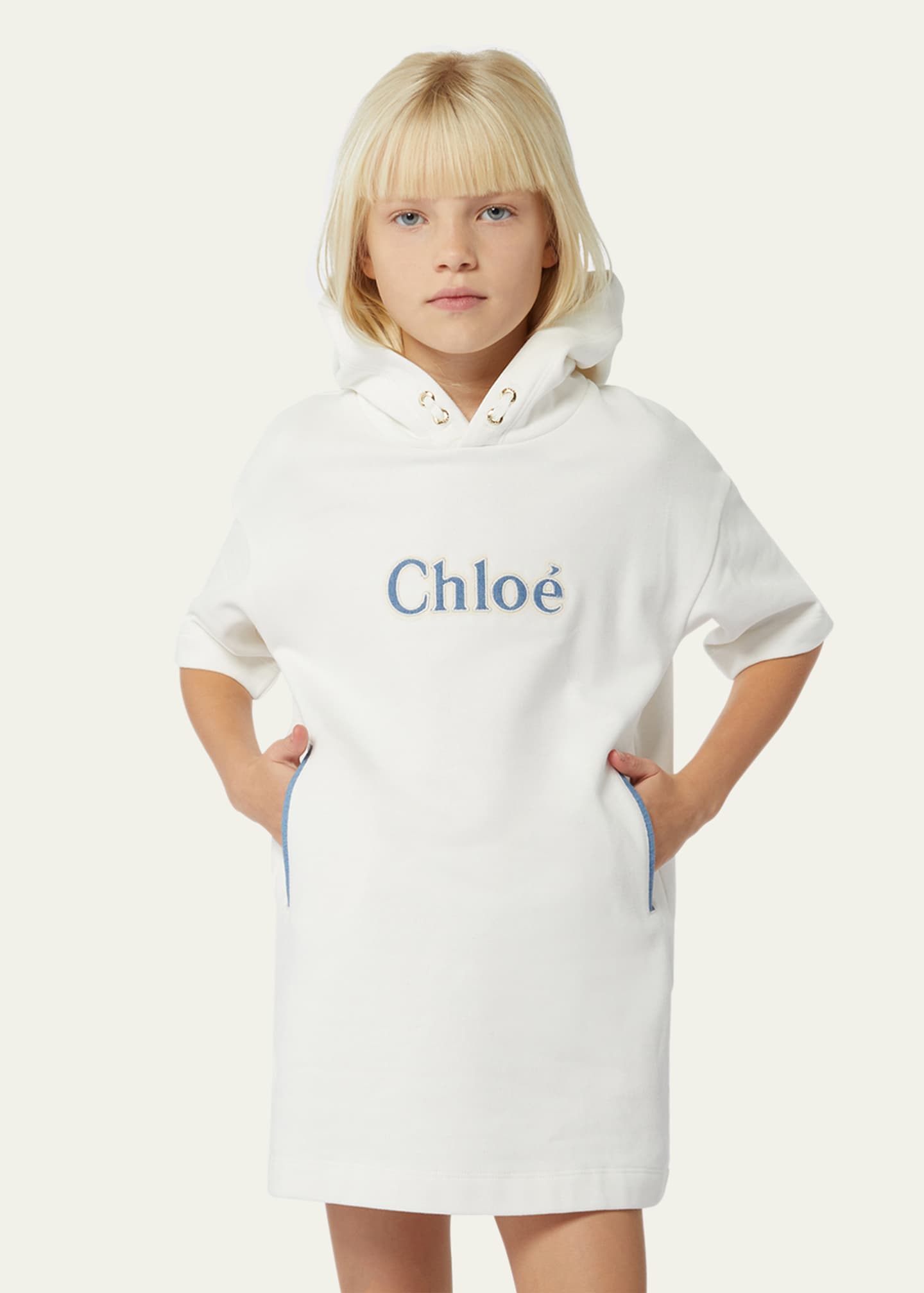 Chloe Girl's Denim Logo-Print Fleece Dress, Size 4-5 Image 3 of 3