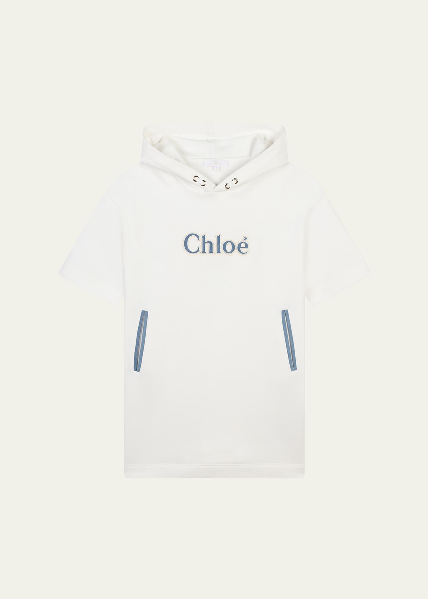 Chloe Girl's Denim Logo-Print Fleece Dress, Size 4-5 Image 1 of 3