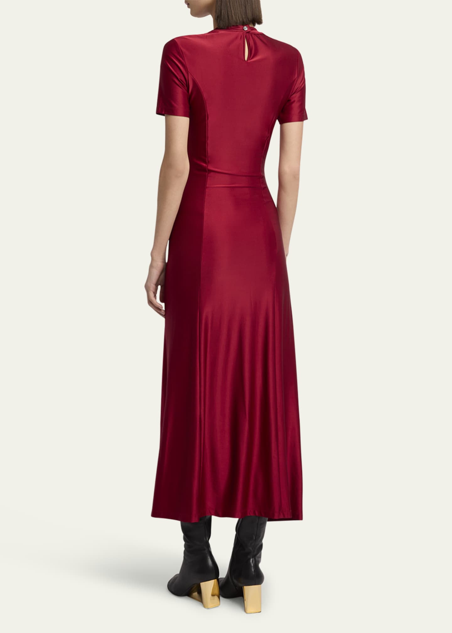 Rabanne Side Button Ruched Midi Dress Image 3 of 5