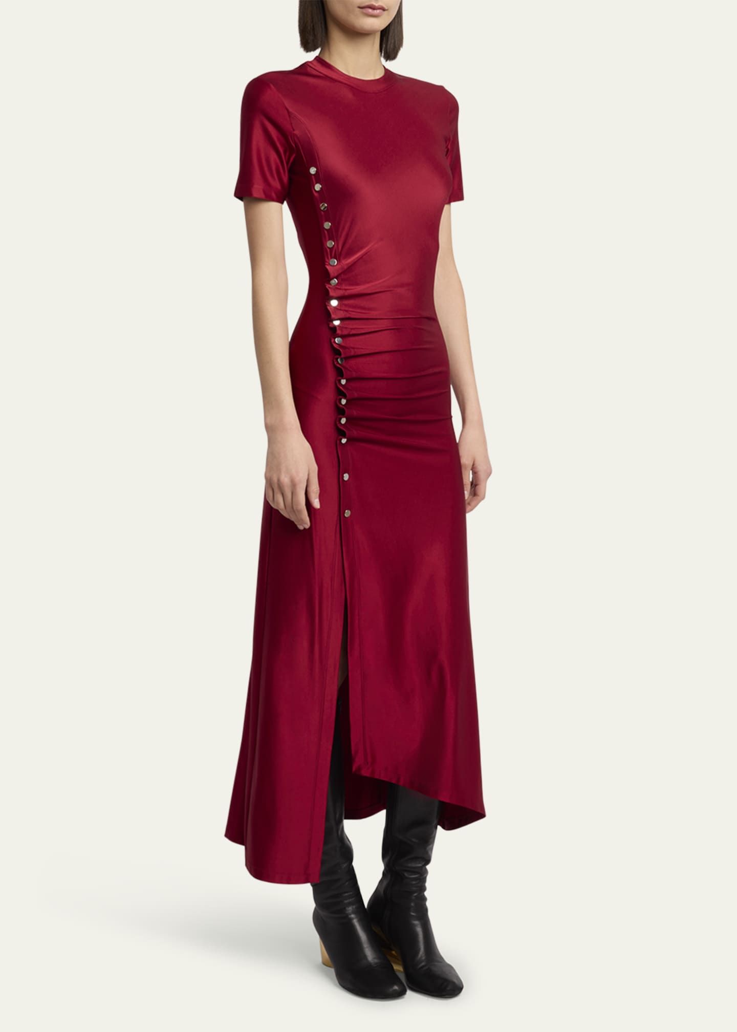 Rabanne Side Button Ruched Midi Dress Image 4 of 5