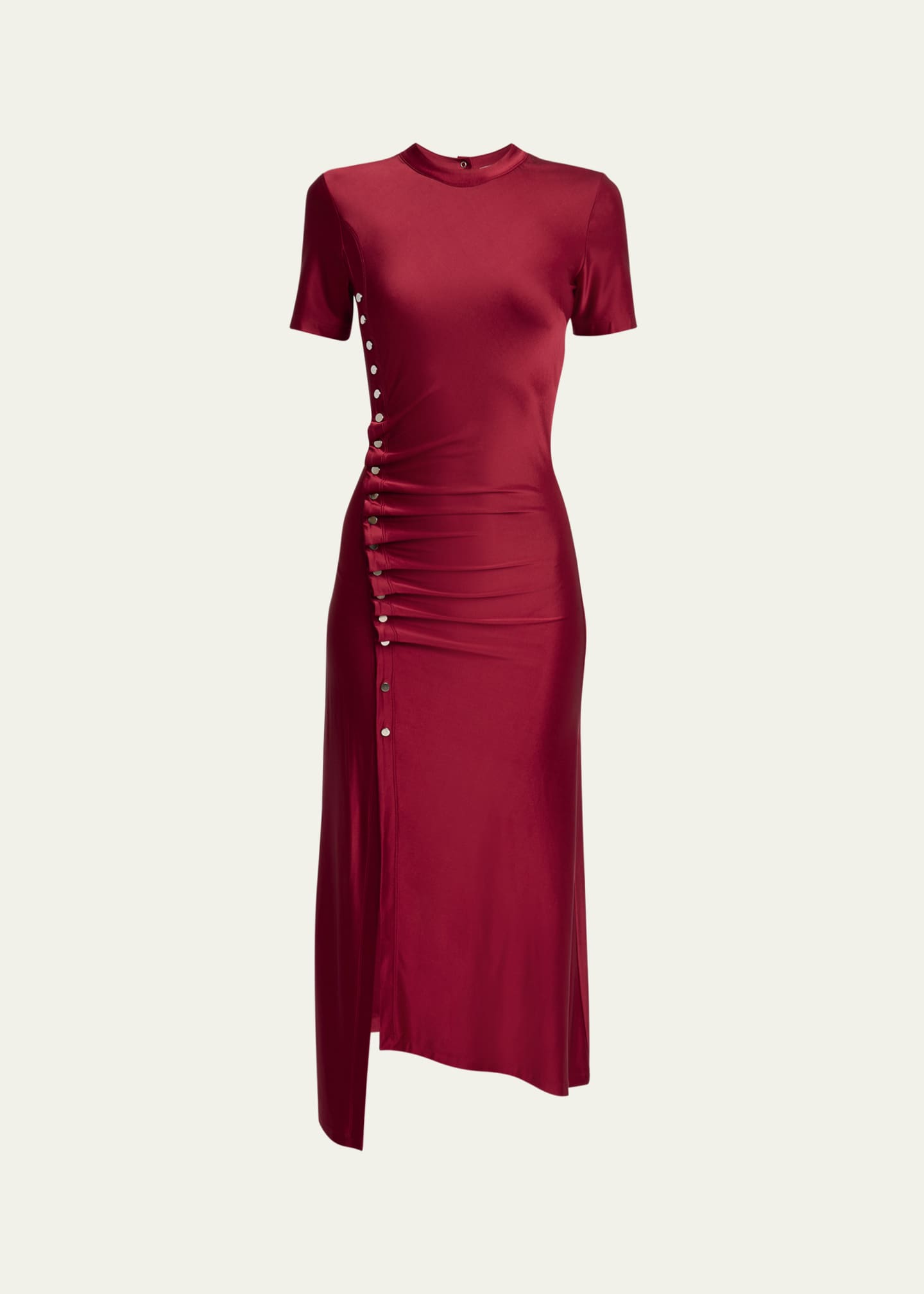 Rabanne Side Button Ruched Midi Dress Image 1 of 5