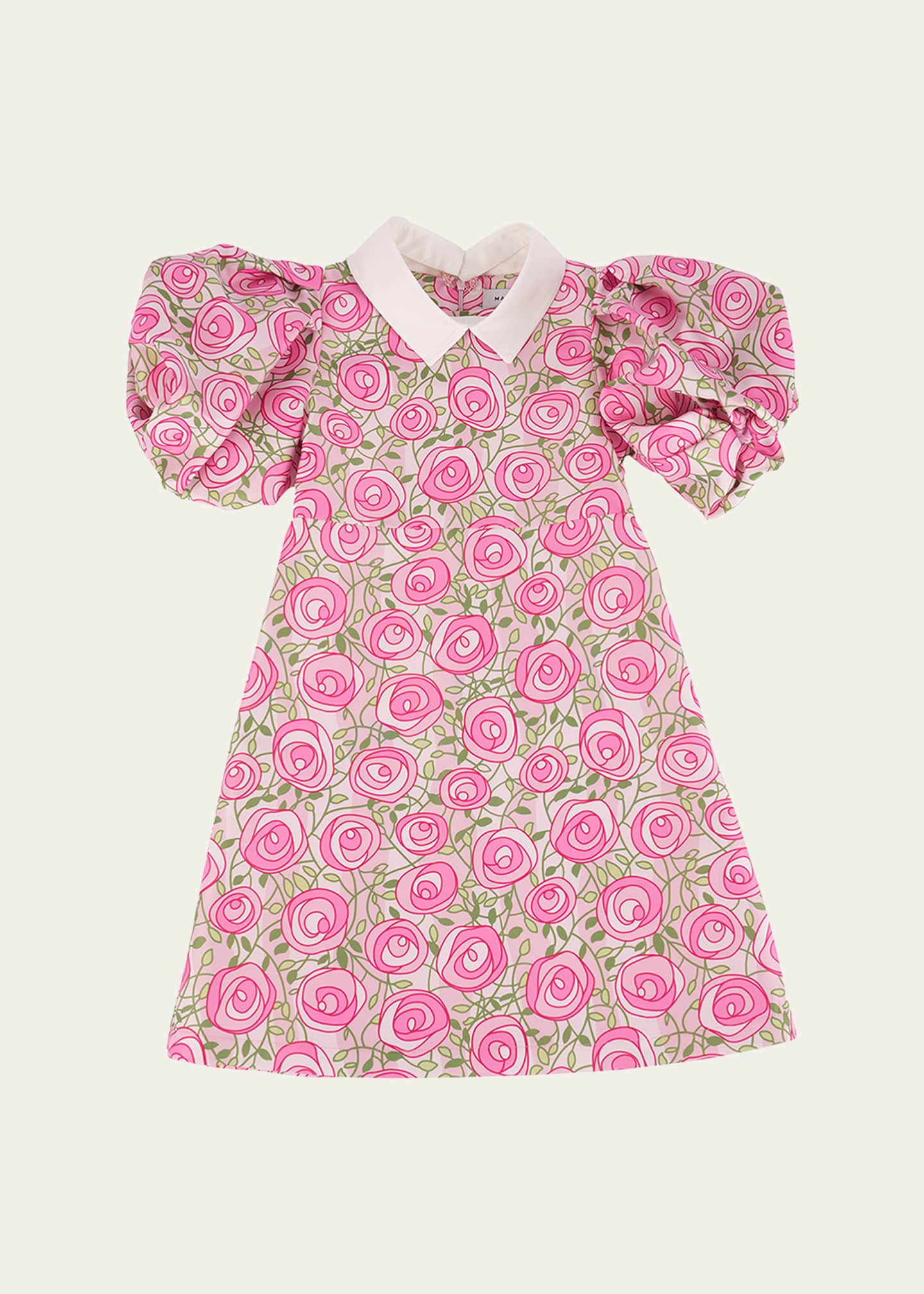 Mama Luma Girl's Rose-Print Balloon Sleeve Dress, Size 3T-12
