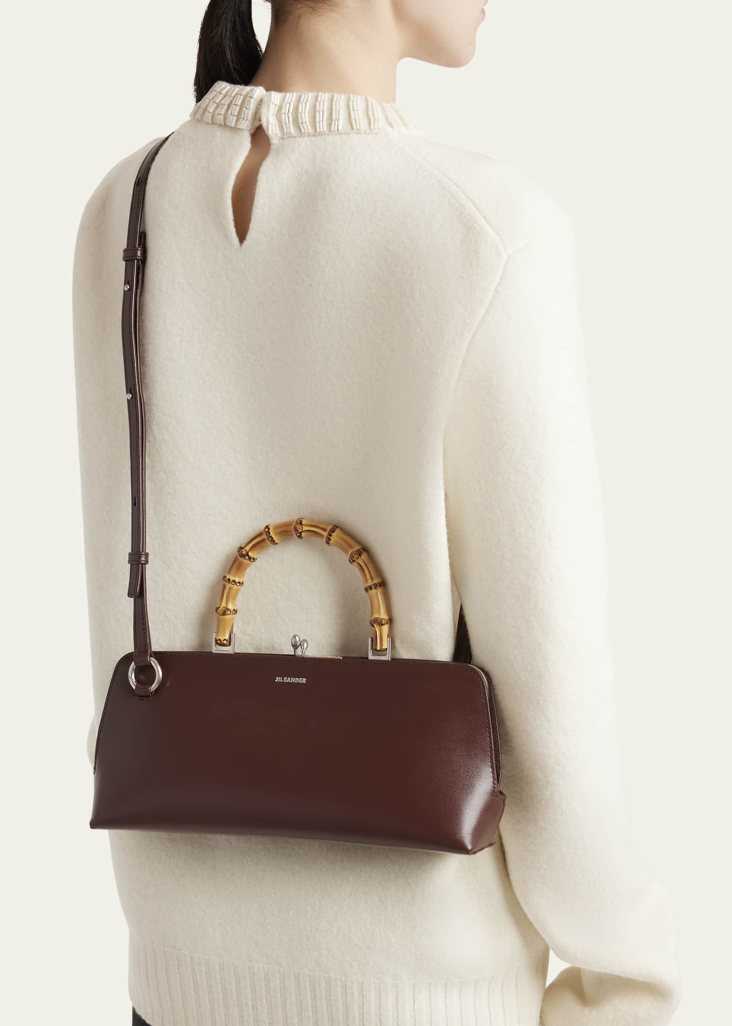 【関税&送料込】Jil Sander Small Goji Bamboo Bag In Burgundy Jil Sander Goji Small Bamboo Leather Top-Handle Bag