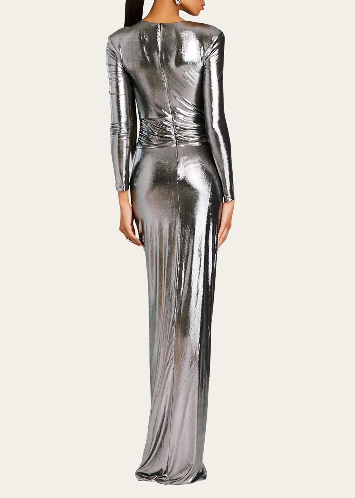 Retrofete Fenella Metallic Long-Sleeve Twist Dress Image 3 of 5