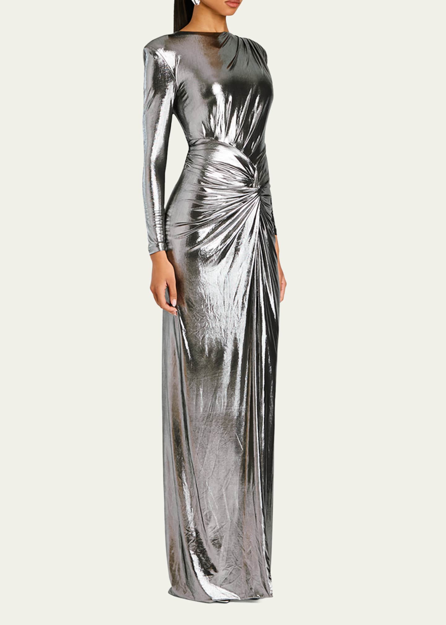 Retrofete Fenella Metallic Long-Sleeve Twist Dress Image 4 of 5