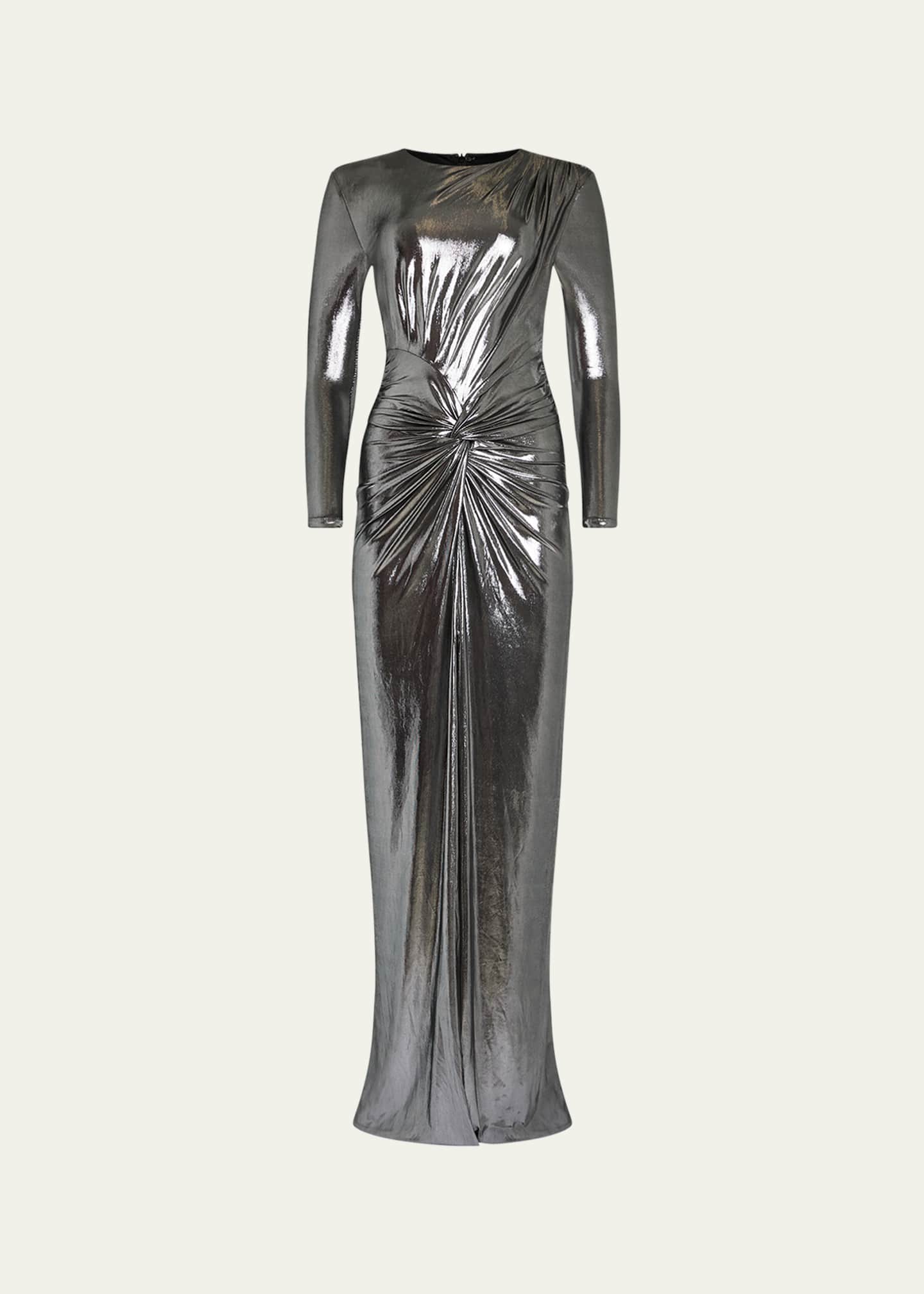Retrofete Fenella Metallic Long-Sleeve Twist Dress Image 1 of 5