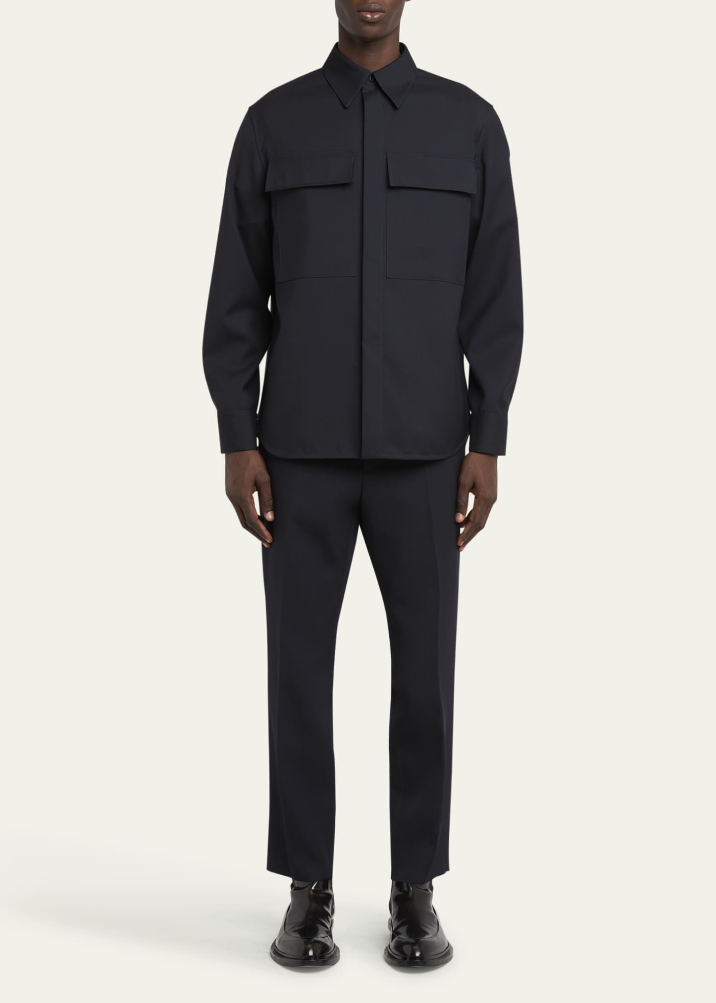 Jil Sander Men's Wool Two-Pocket Work Shirt Image 2 of 5