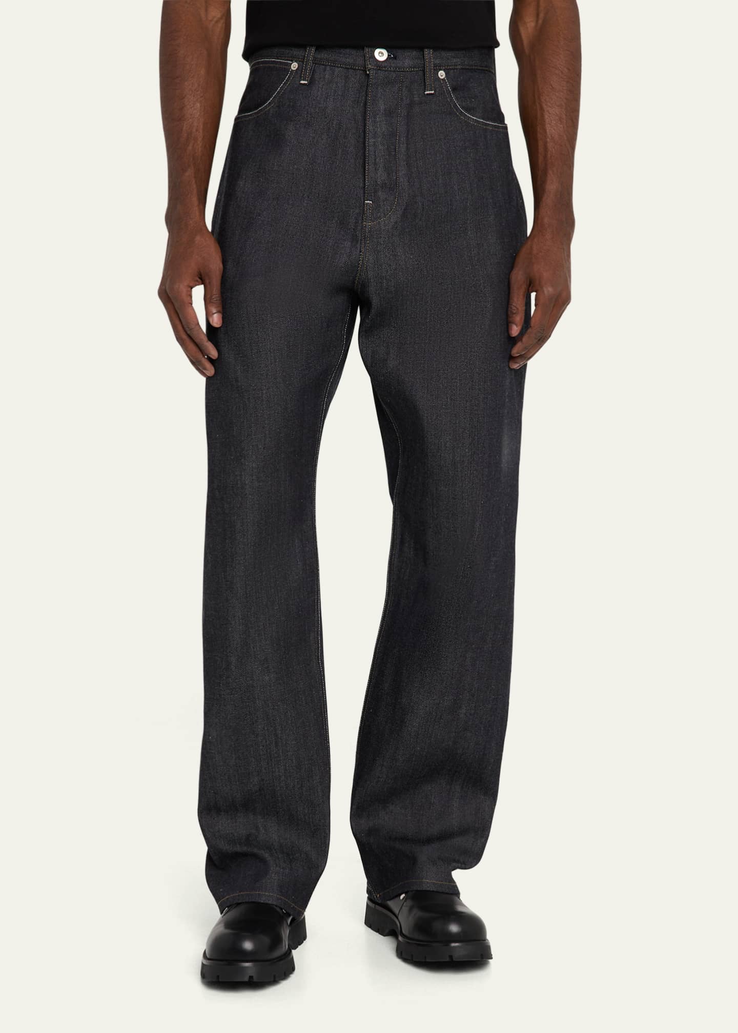 Jil Sander Men's Raw Denim Relaxed-Fit Jeans Image 4 of 5