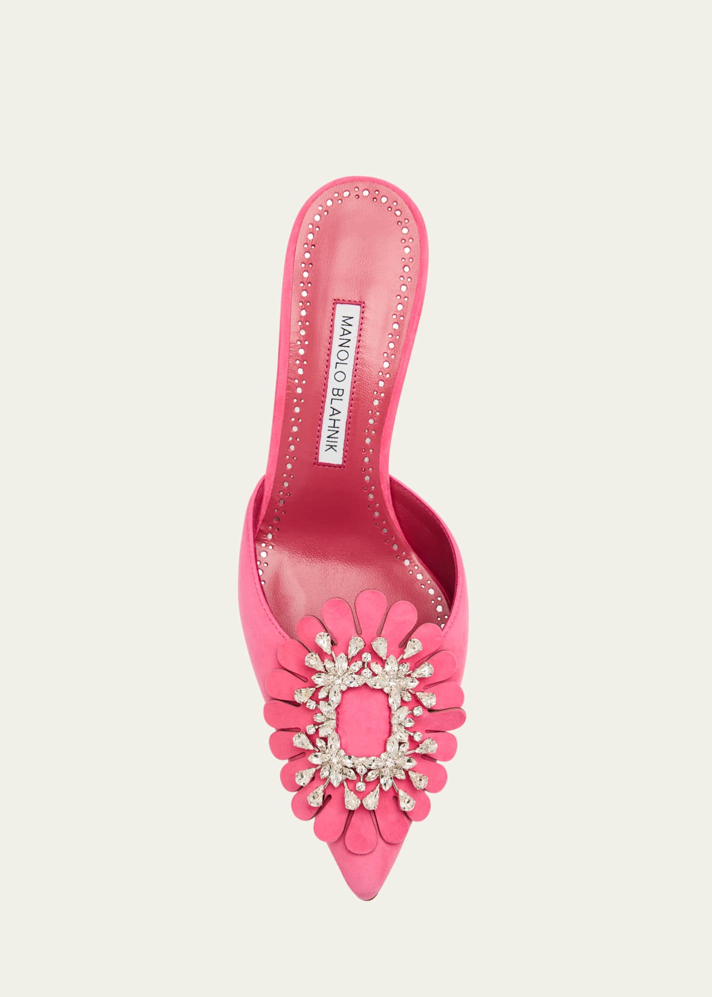 Manolo Blahnik Suede 50mm Crystal Buckle Mule Pumps Image 4 of 4