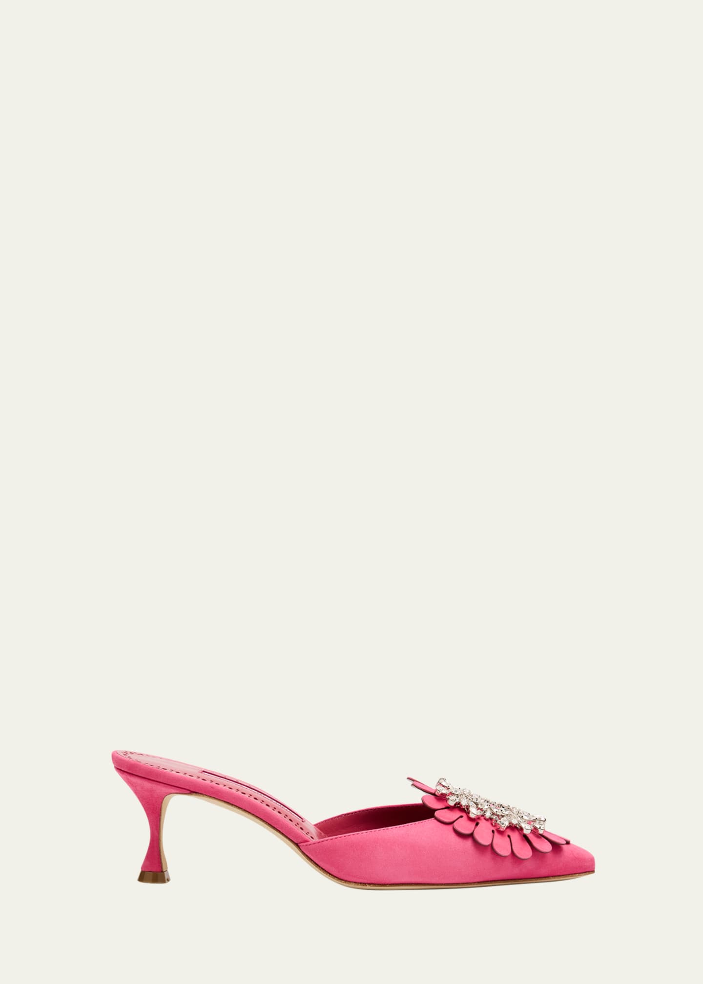 Manolo Blahnik Suede 50mm Crystal Buckle Mule Pumps Image 1 of 4