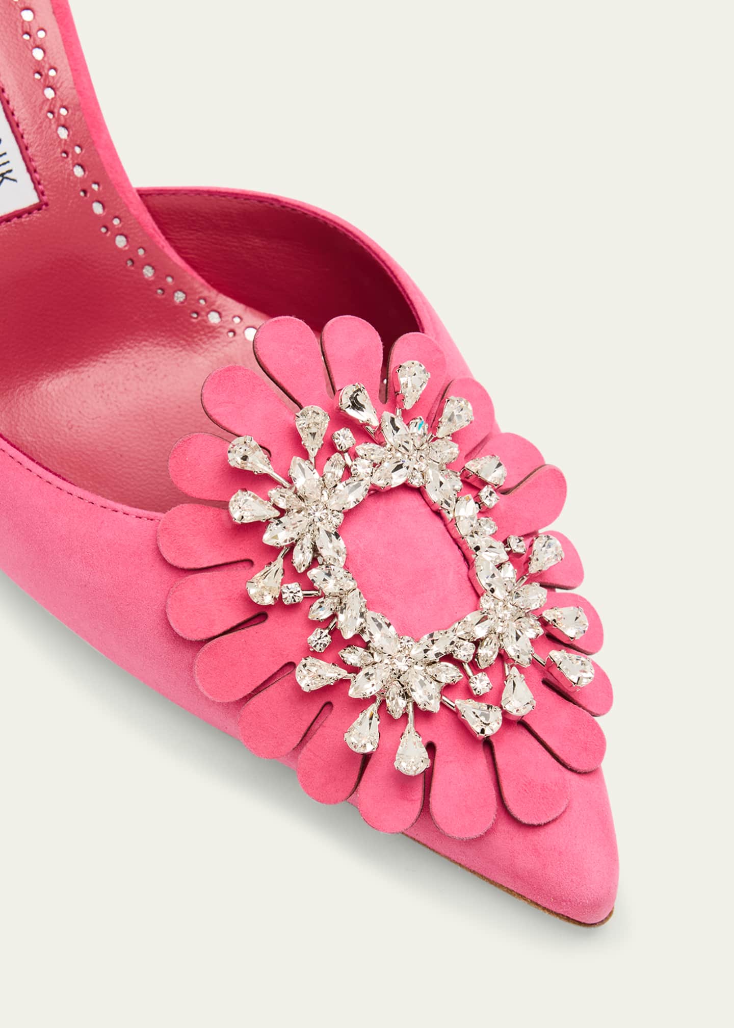 Manolo Blahnik Suede 50mm Crystal Buckle Mule Pumps Image 3 of 4