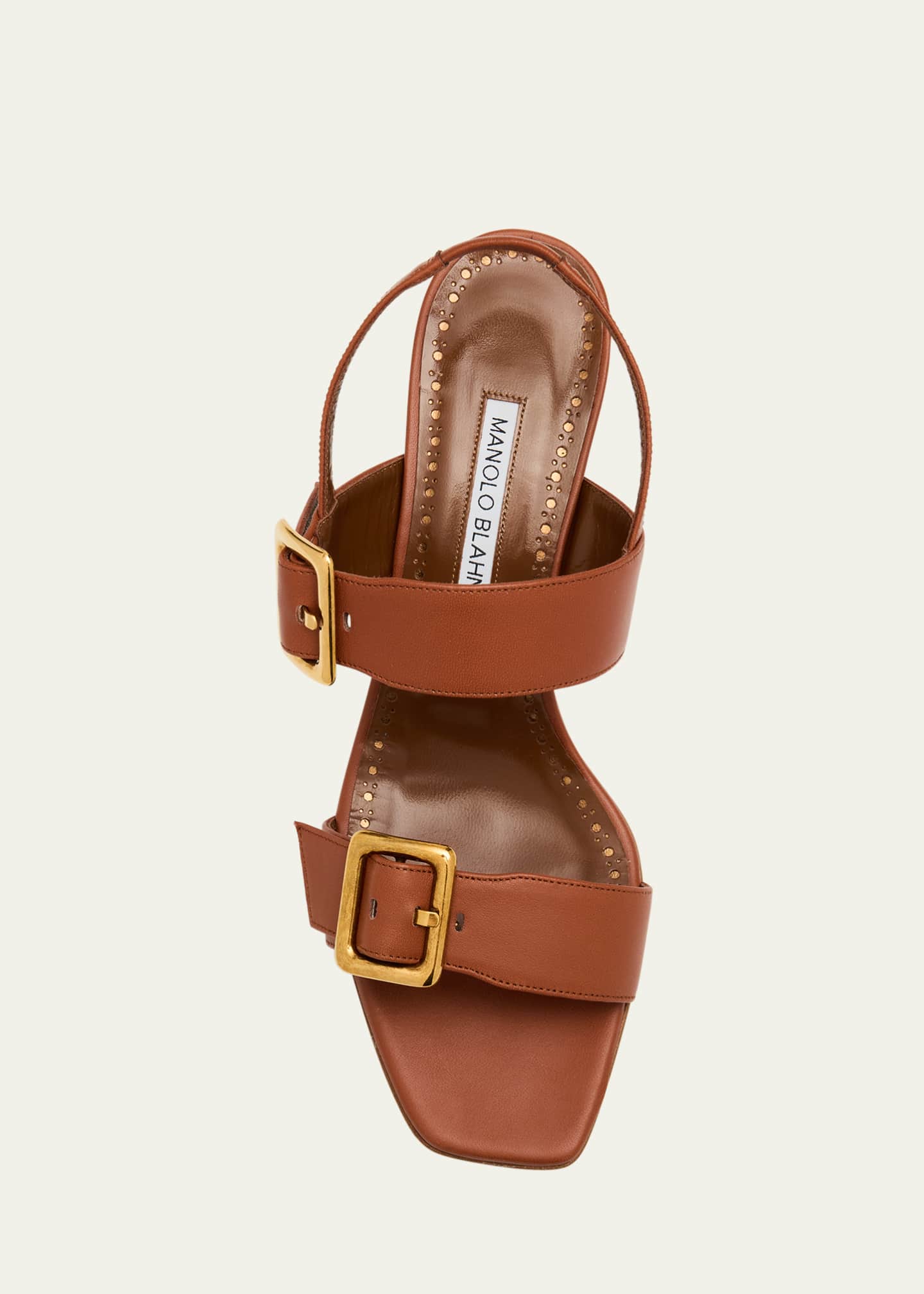 Manolo Blahnik Leather Dual-Buckle Slingback Sandals Image 4 of 4