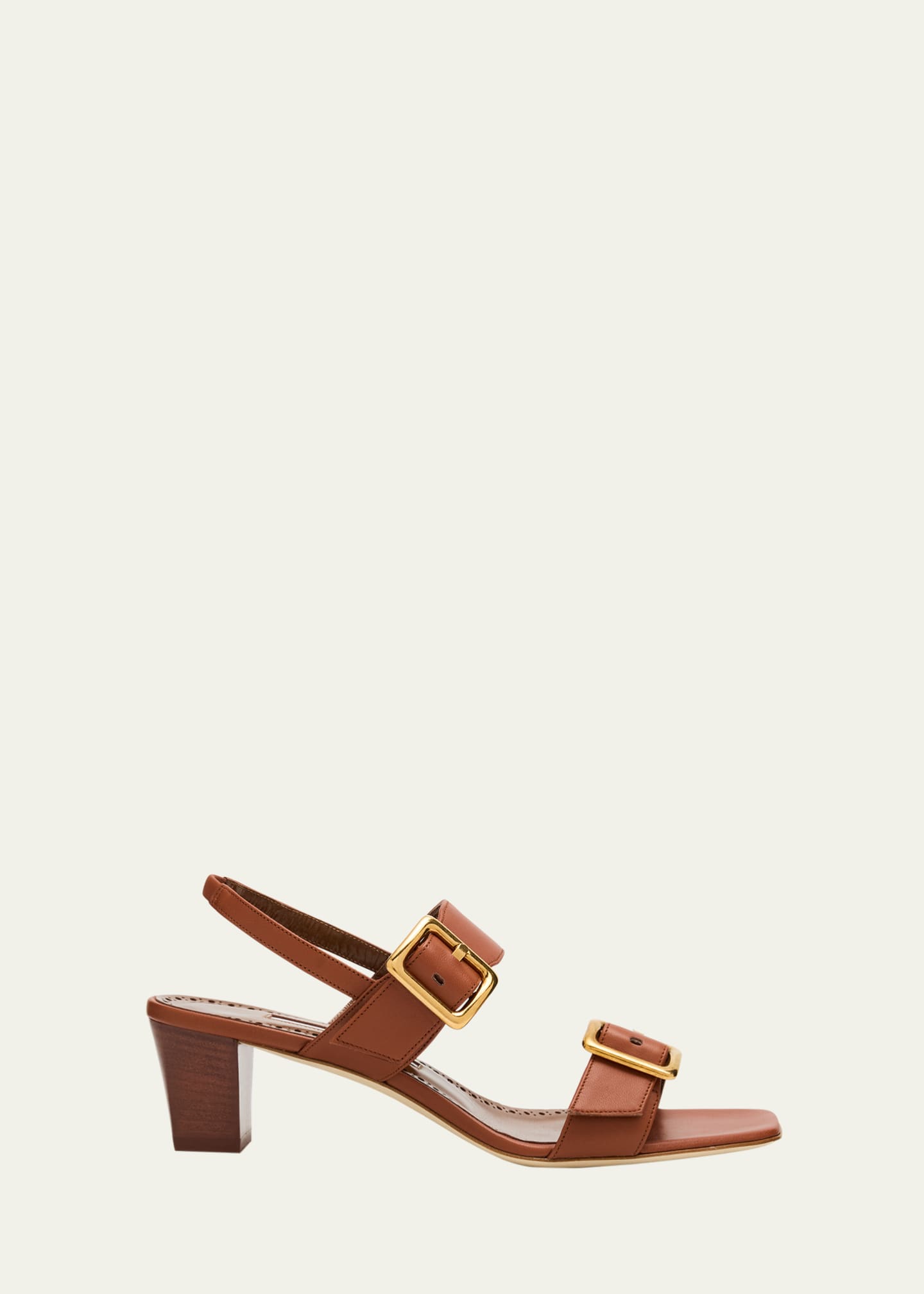 Manolo Blahnik Leather Dual-Buckle Slingback Sandals Image 1 of 4