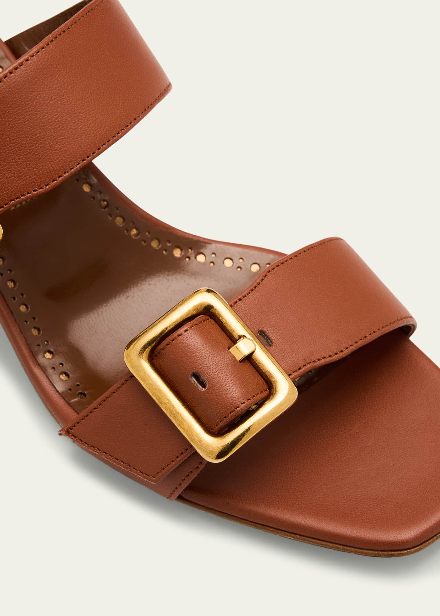 Manolo Blahnik Leather Dual-Buckle Slingback Sandals Image 3 of 4