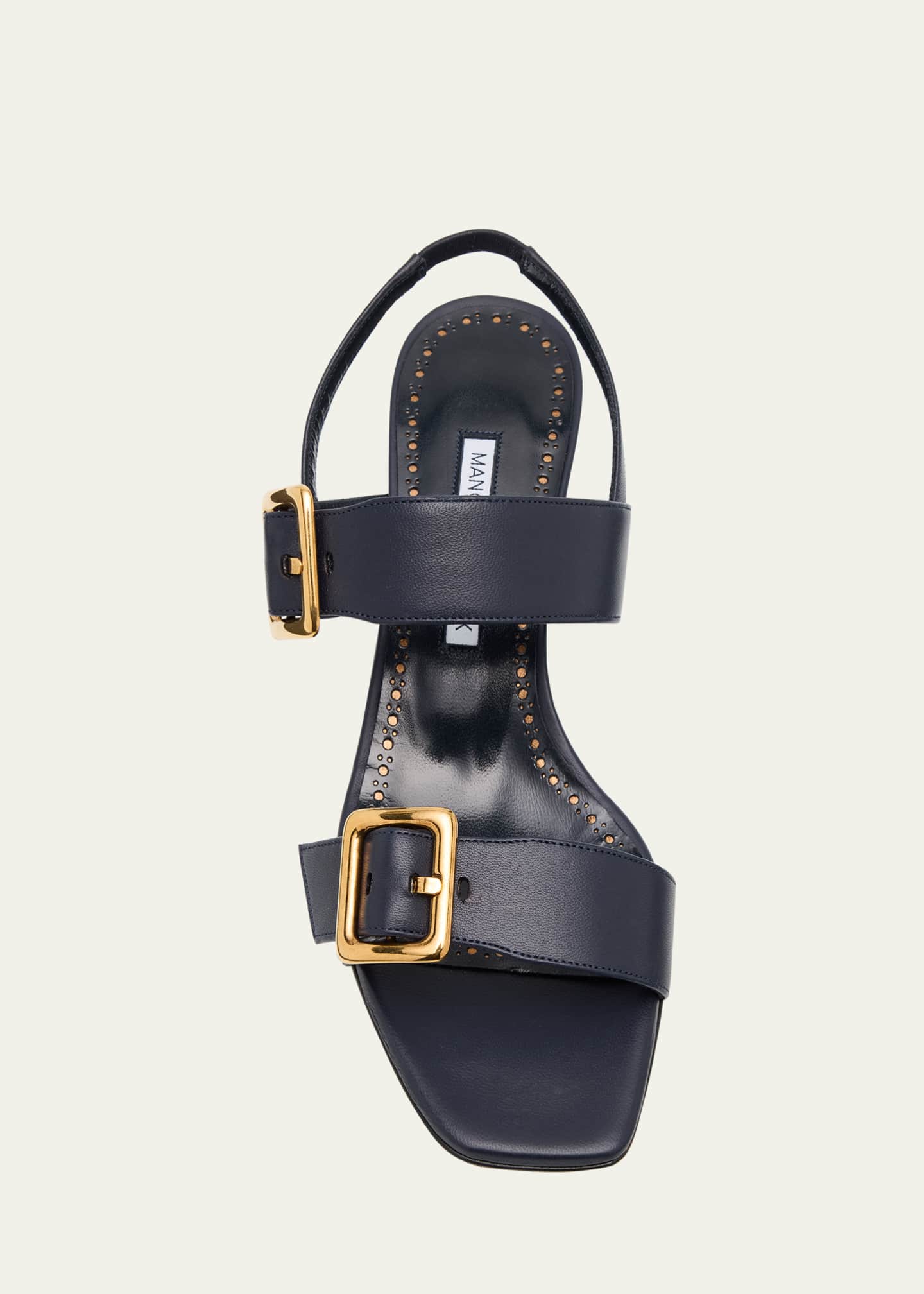 Manolo Blahnik Leather Dual-Buckle Slingback Sandals Image 4 of 4