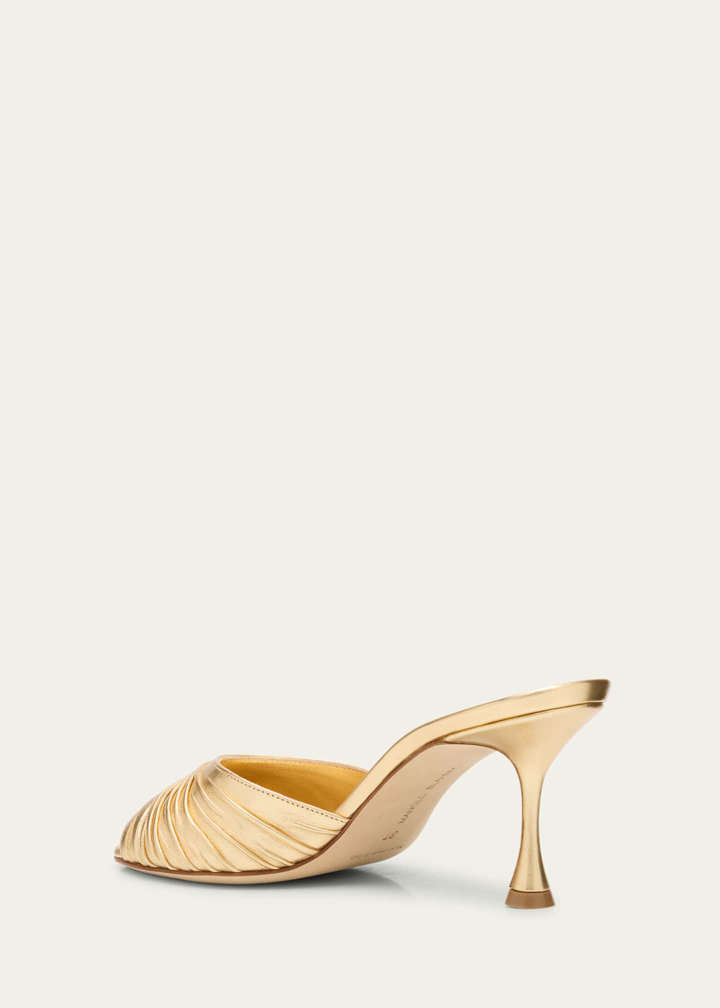 Manolo Blahnik Pirua Ruched Metallic Mule Sandals Image 2 of 4