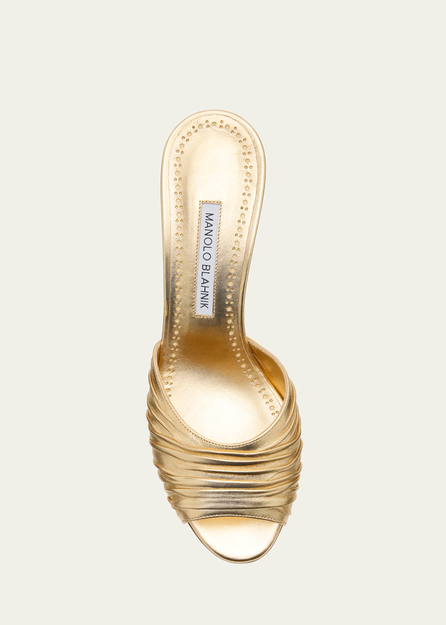 Manolo Blahnik Pirua Ruched Metallic Mule Sandals Image 4 of 4