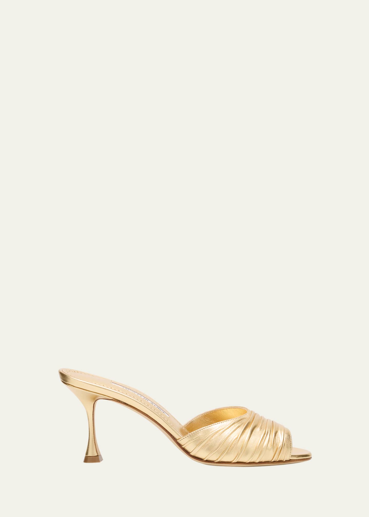 Manolo Blahnik Pirua Ruched Metallic Mule Sandals Image 1 of 4