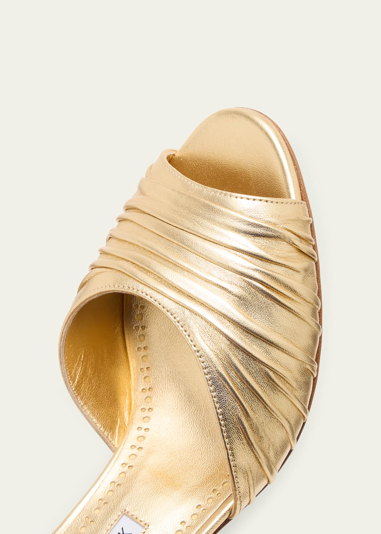 Manolo Blahnik Pirua Ruched Metallic Mule Sandals Image 3 of 4