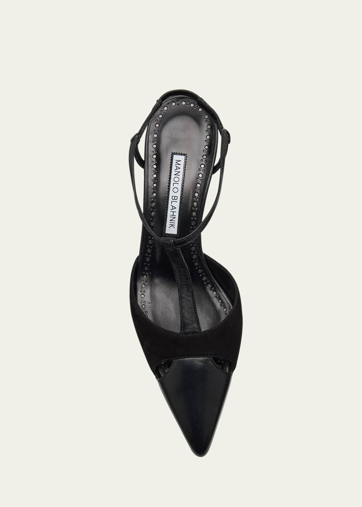 Manolo Blahnik Mixed Leather T-Strap Pumps Image 4 of 4