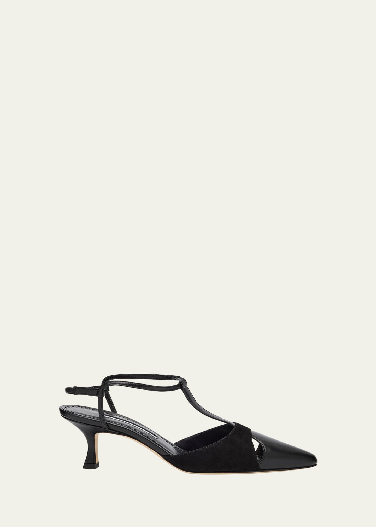Manolo Blahnik Mixed Leather T-Strap Pumps Image 1 of 4