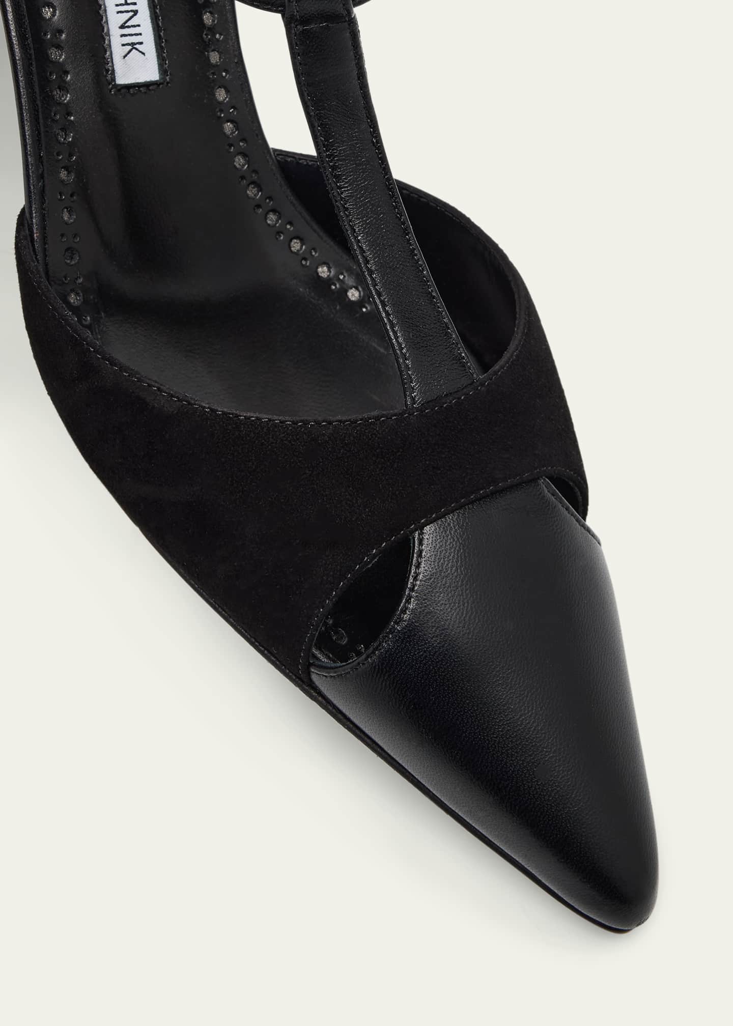 Manolo Blahnik Mixed Leather T-Strap Pumps Image 3 of 4