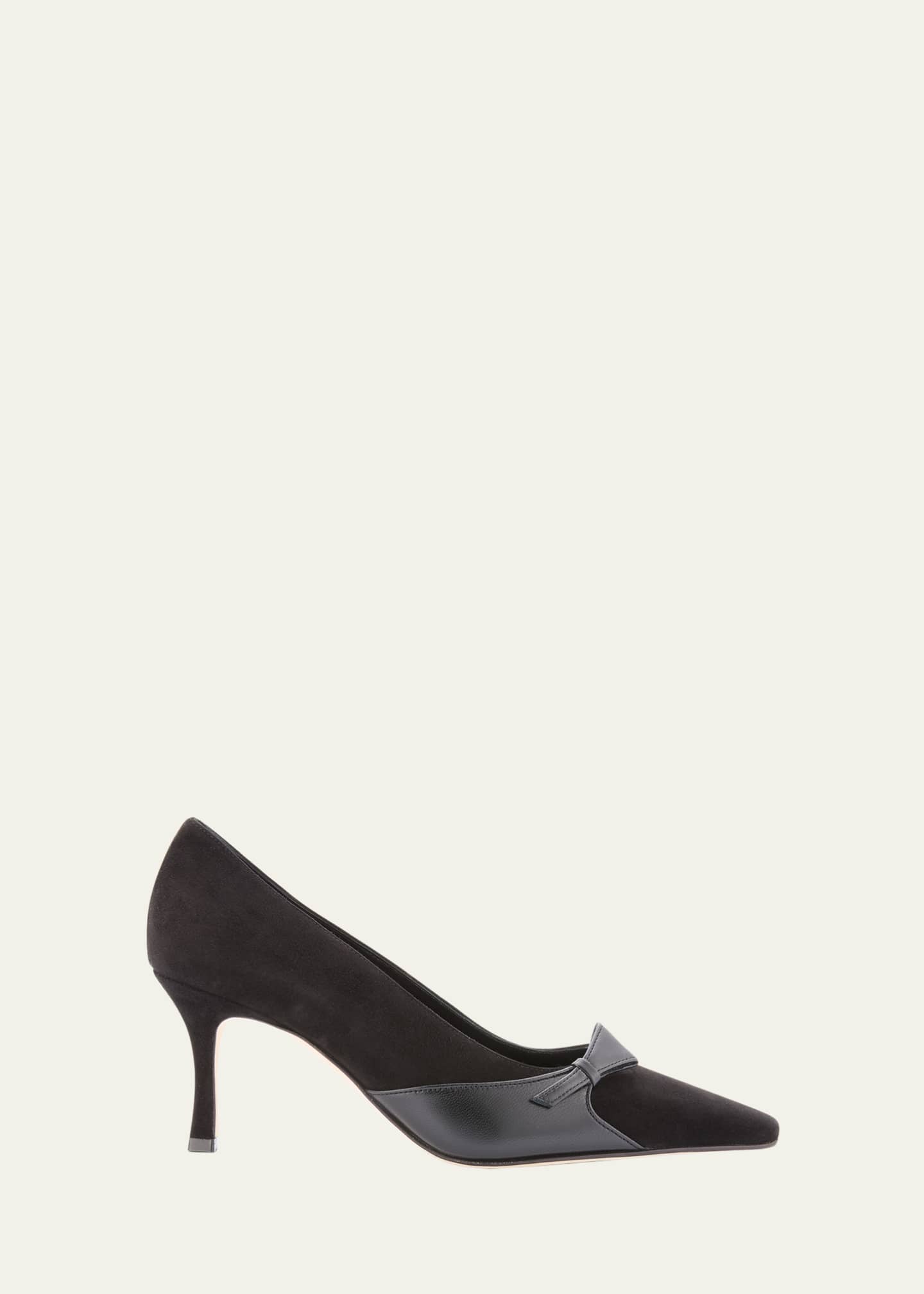Manolo Blahnik Morcou 70mm Mixed Leather Pumps Image 1 of 4