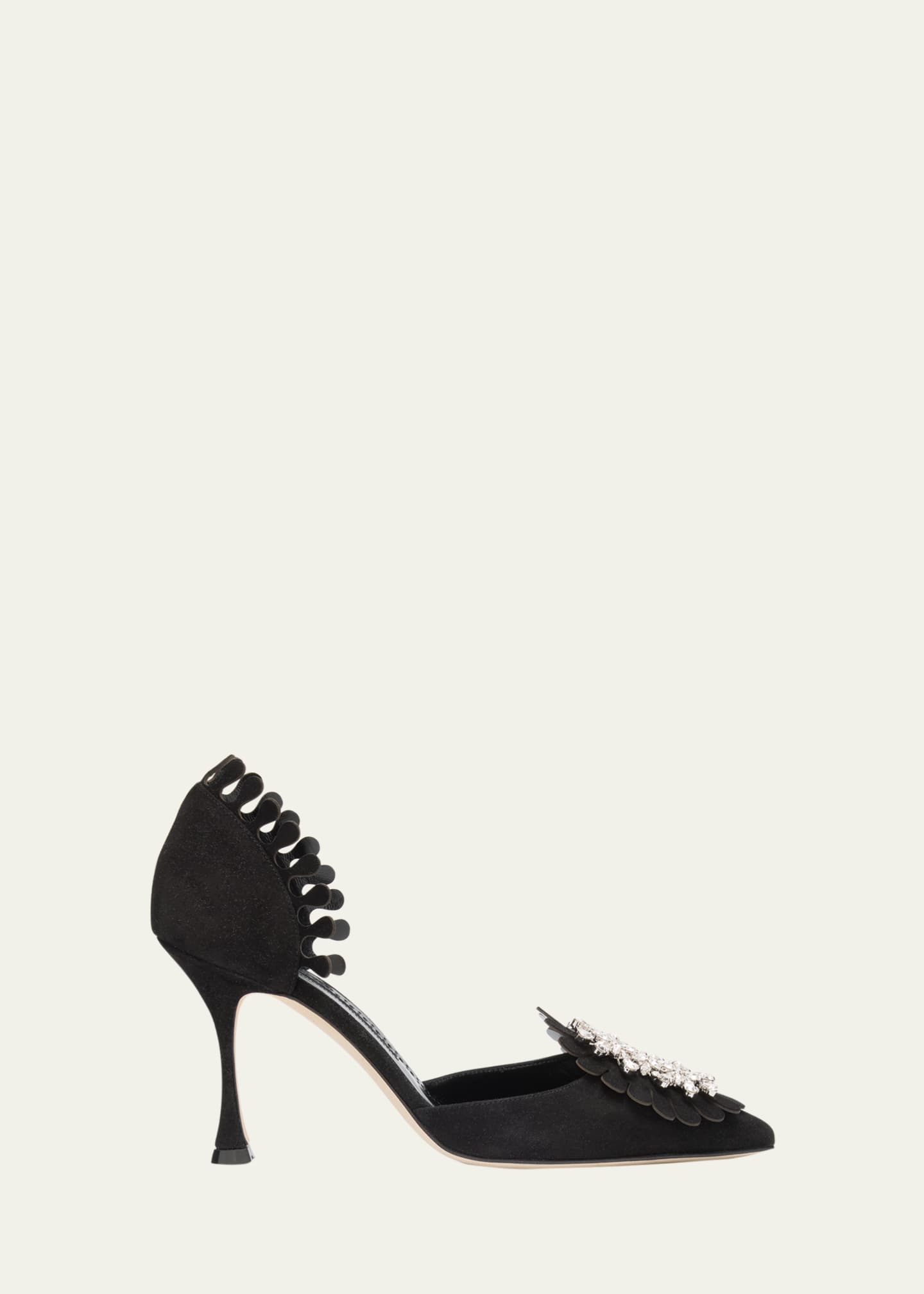 Manolo Blahnik Shog Suede Jewel-Embellished Pumps Image 1 of 4