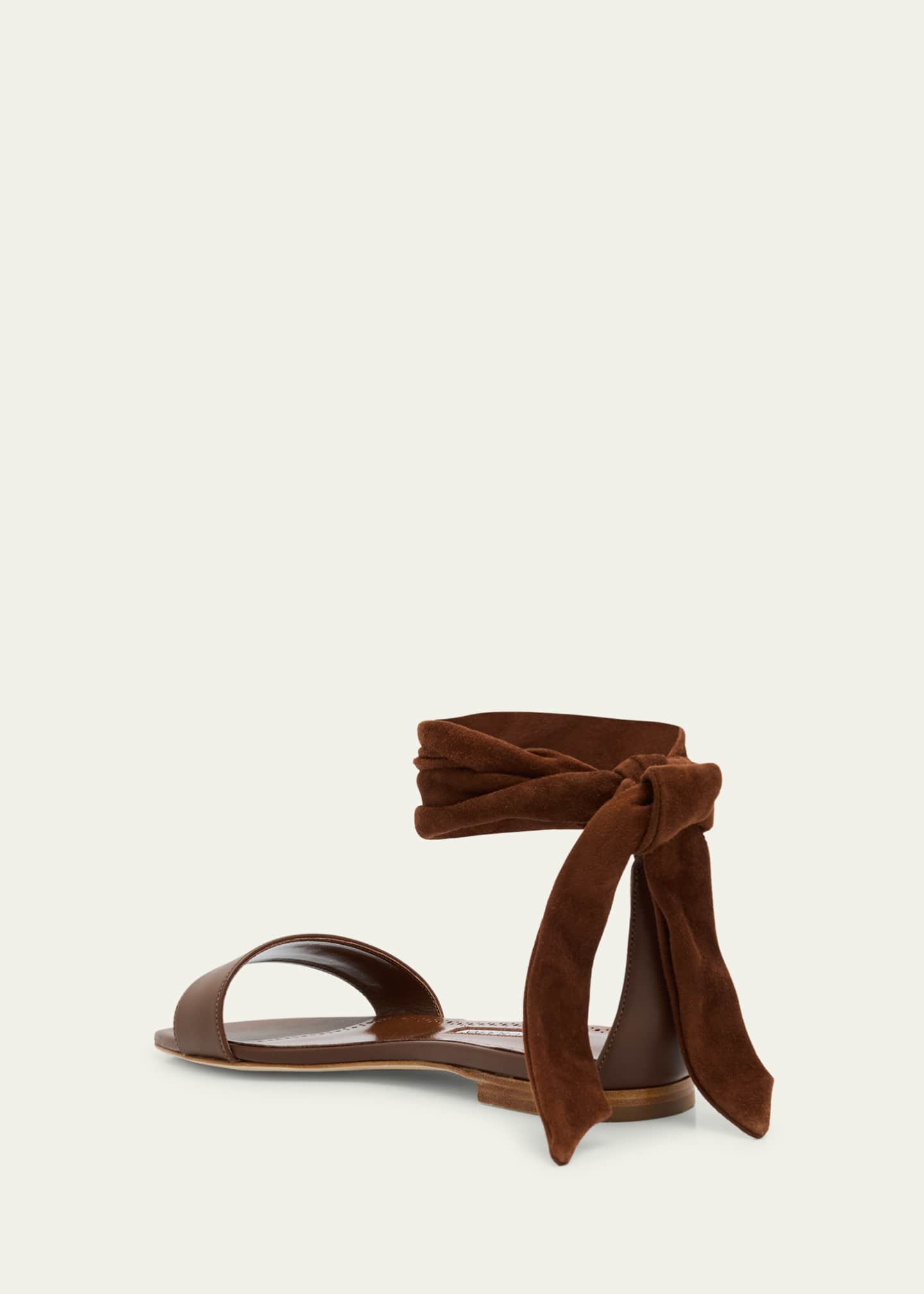 Manolo Blahnik Chastana Leather Ankle-Tie Flat Sandals Image 2 of 4