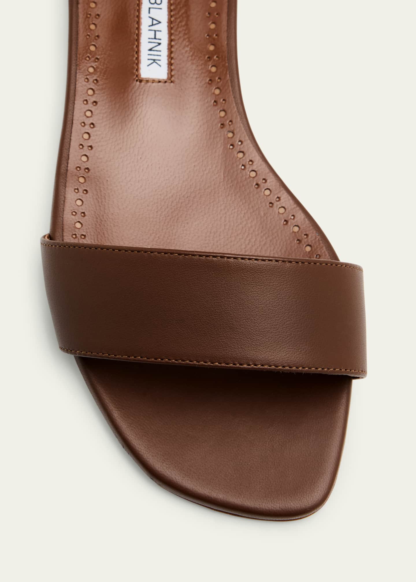 Manolo Blahnik Chastana Leather Ankle-Tie Flat Sandals Image 4 of 4