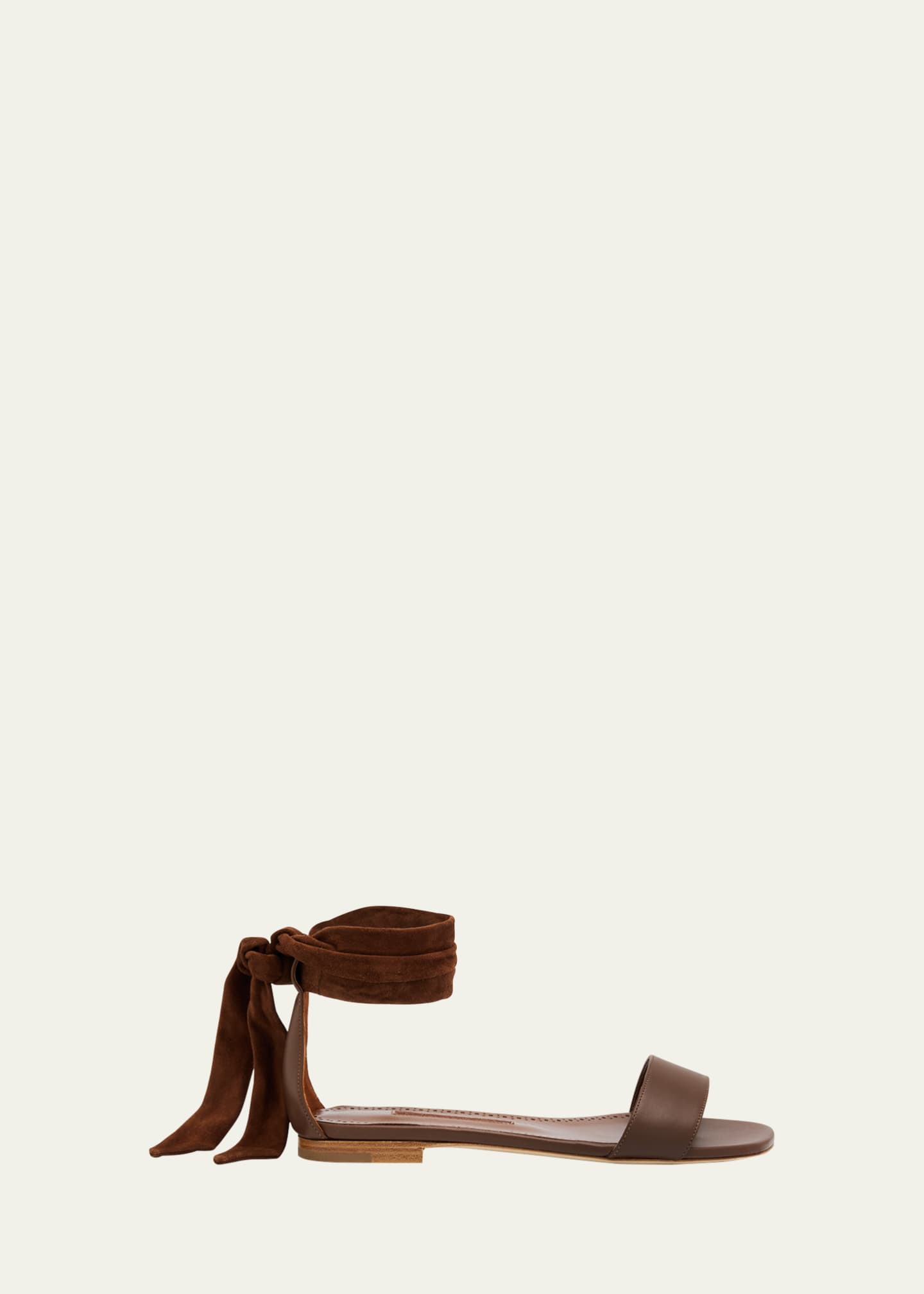 Manolo Blahnik Chastana Leather Ankle-Tie Flat Sandals Image 1 of 4