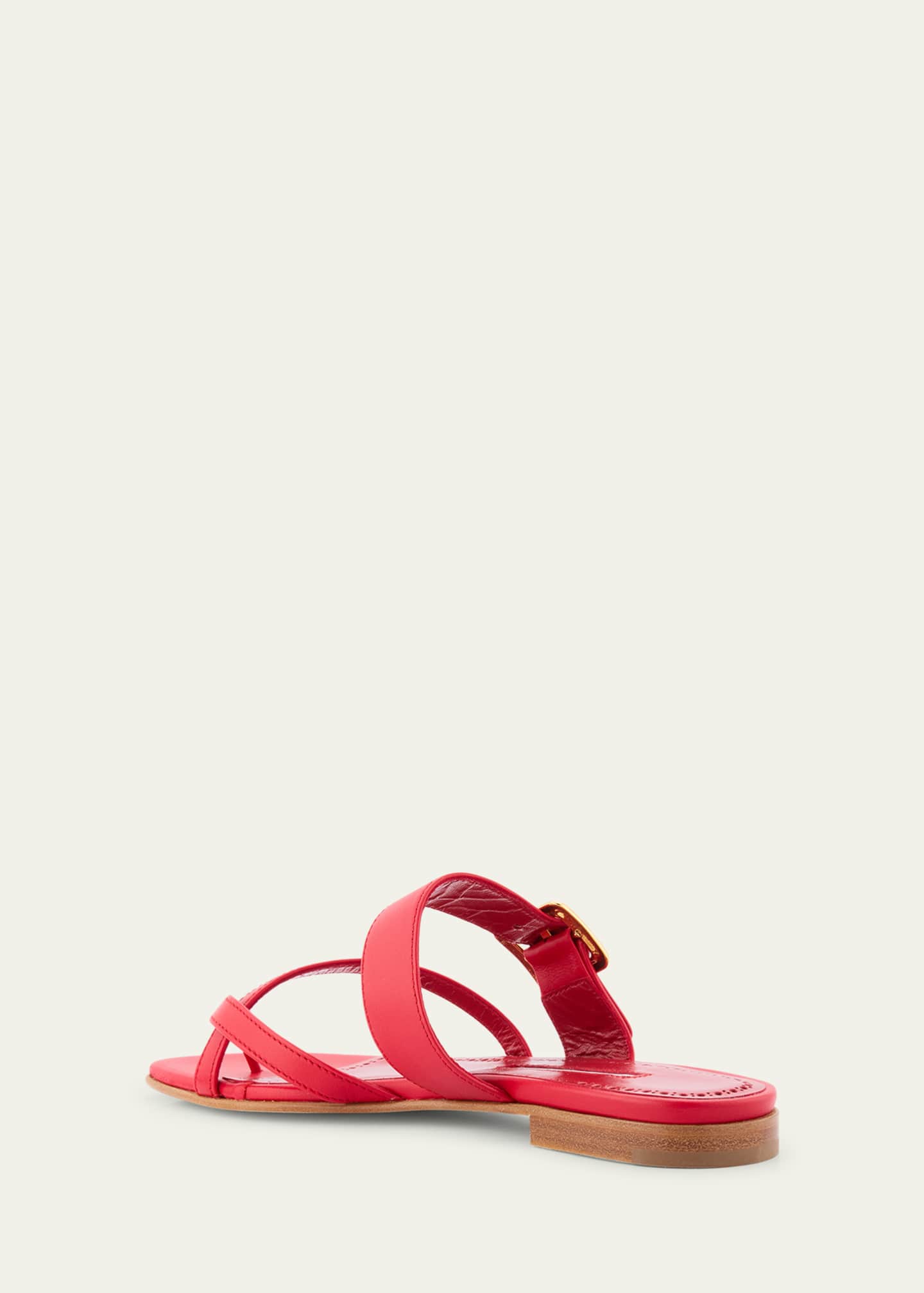 Manolo Blahnik Leather Buckle Crisscross Slide Sandals Image 2 of 4