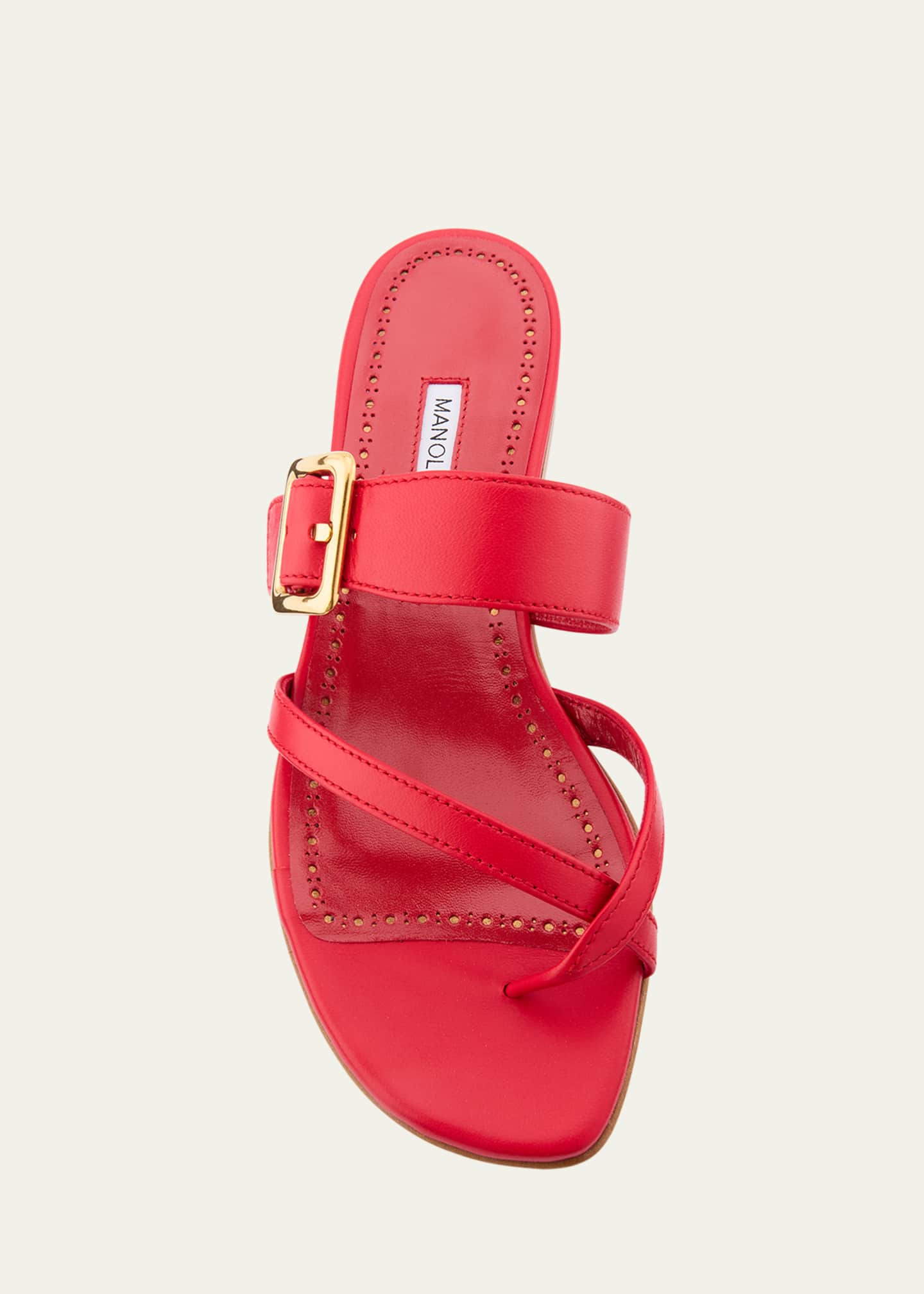 Manolo Blahnik Leather Buckle Crisscross Slide Sandals Image 4 of 4