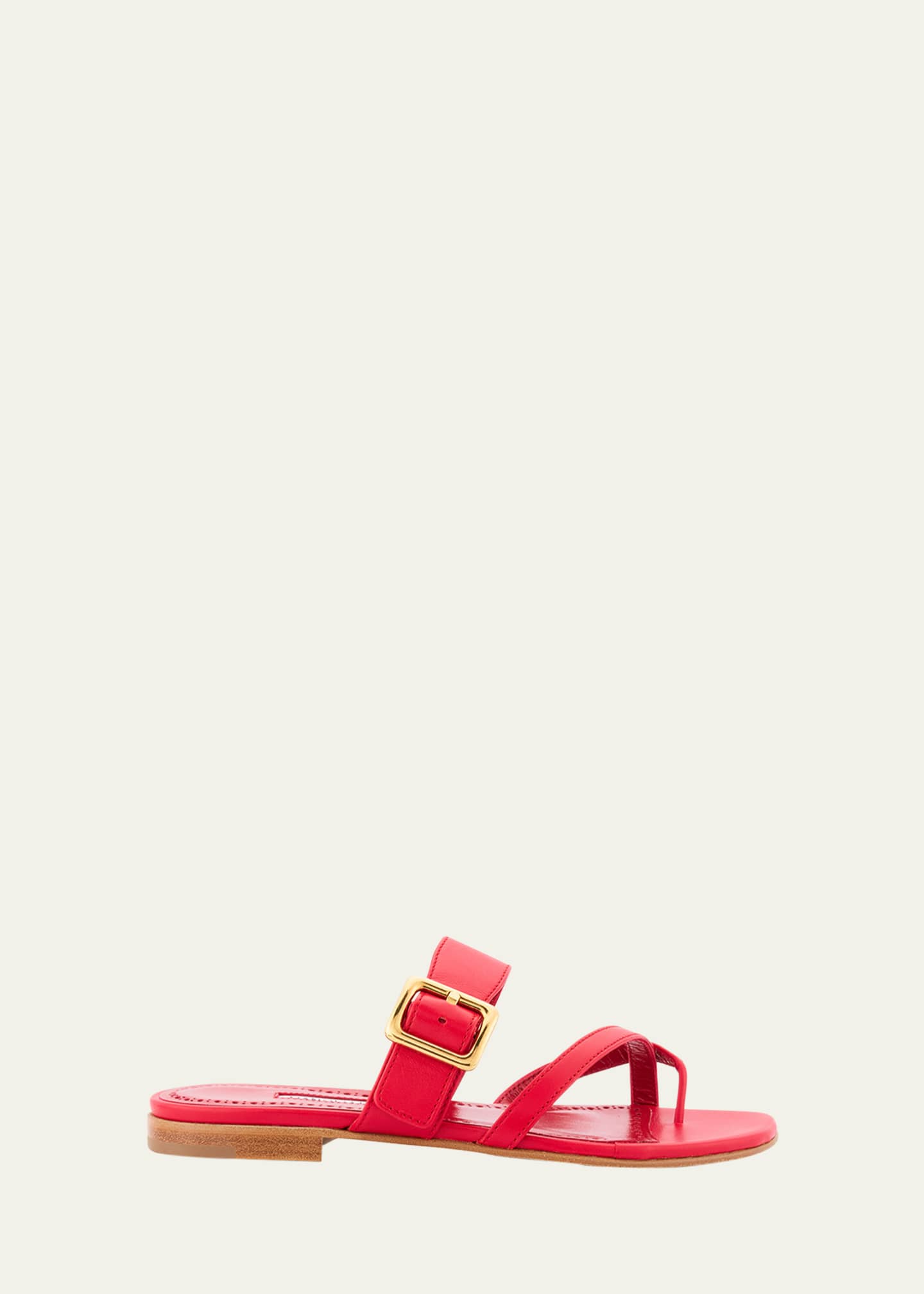 Manolo Blahnik Leather Buckle Crisscross Slide Sandals Image 1 of 4