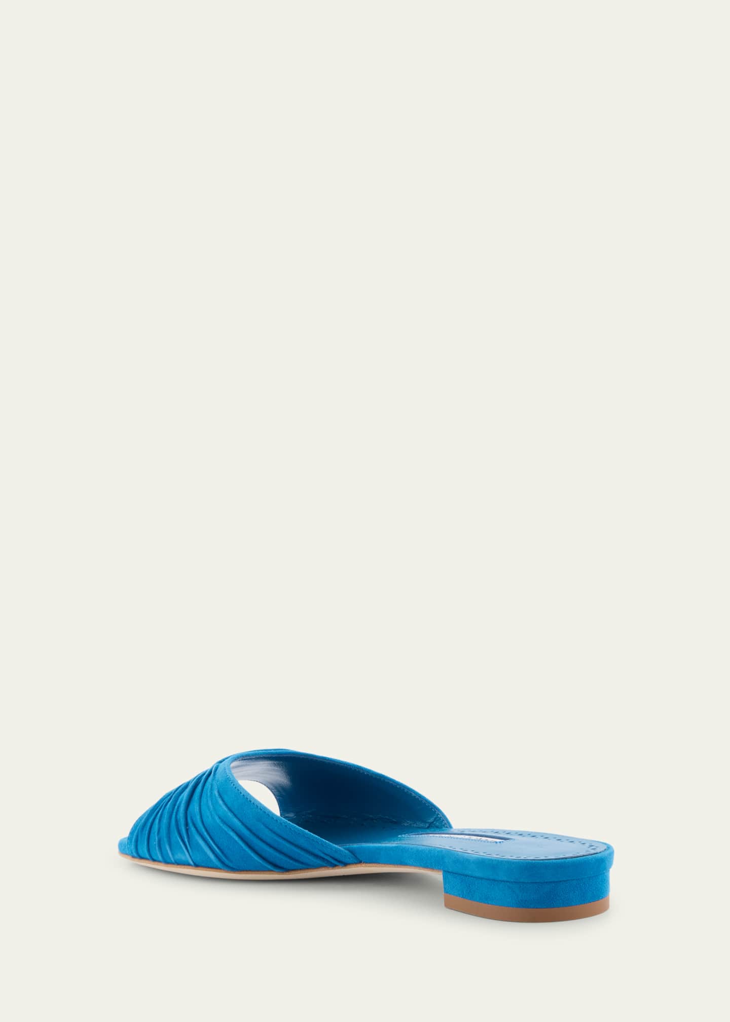 Manolo Blahnik Pirua Ruched Suede Mule Sandals Image 2 of 4